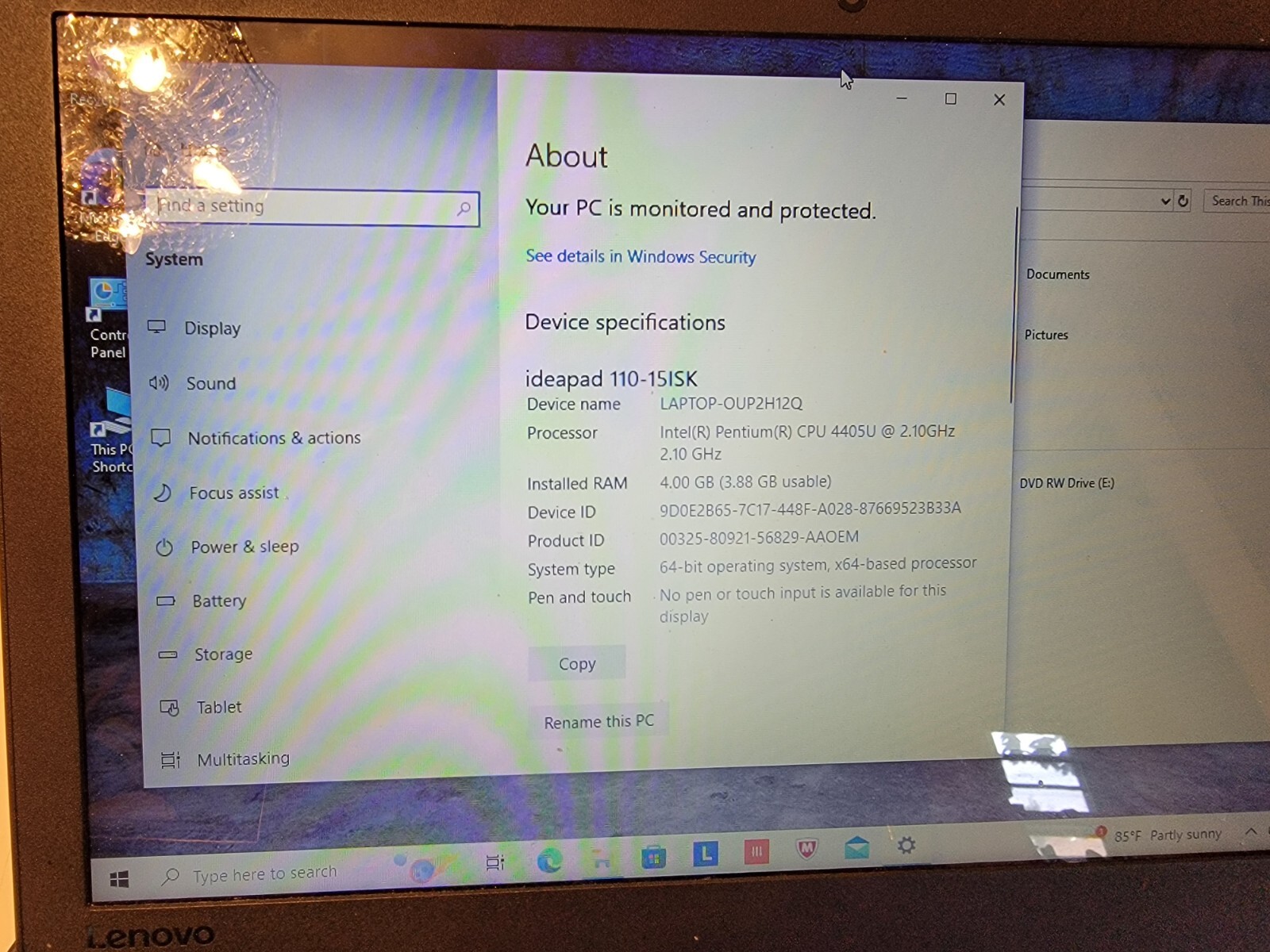 Lenovo Ideapad 110-151SK 15.6” laptop Intel® Pentium® 4405U 4GB RAM 450GB HDD
