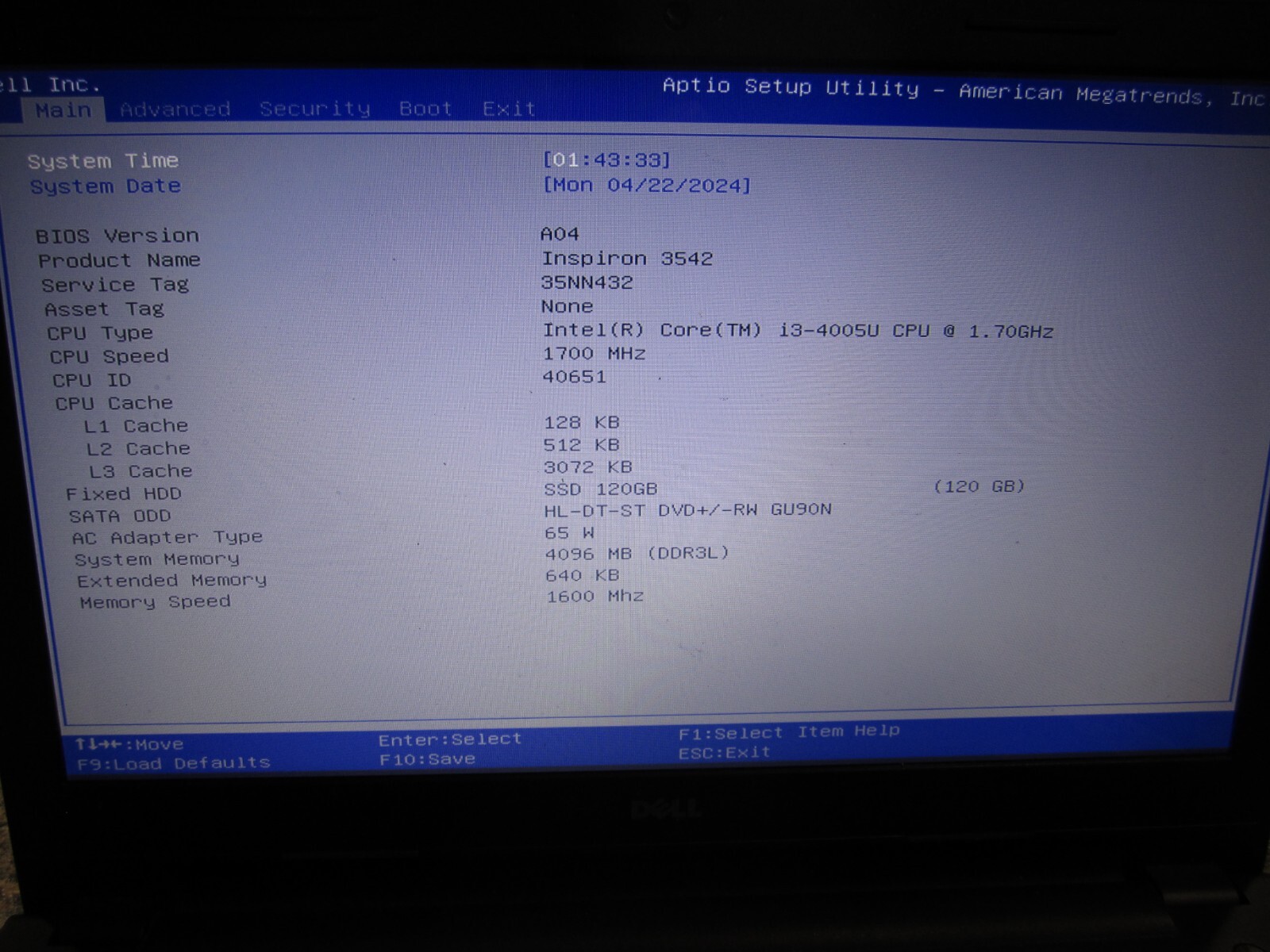 DELL INSPIRON 15-3542 -15.6″ -Core i3-4th Gen 4GB RAM/120GB SSD, DVD-RW , WIN10