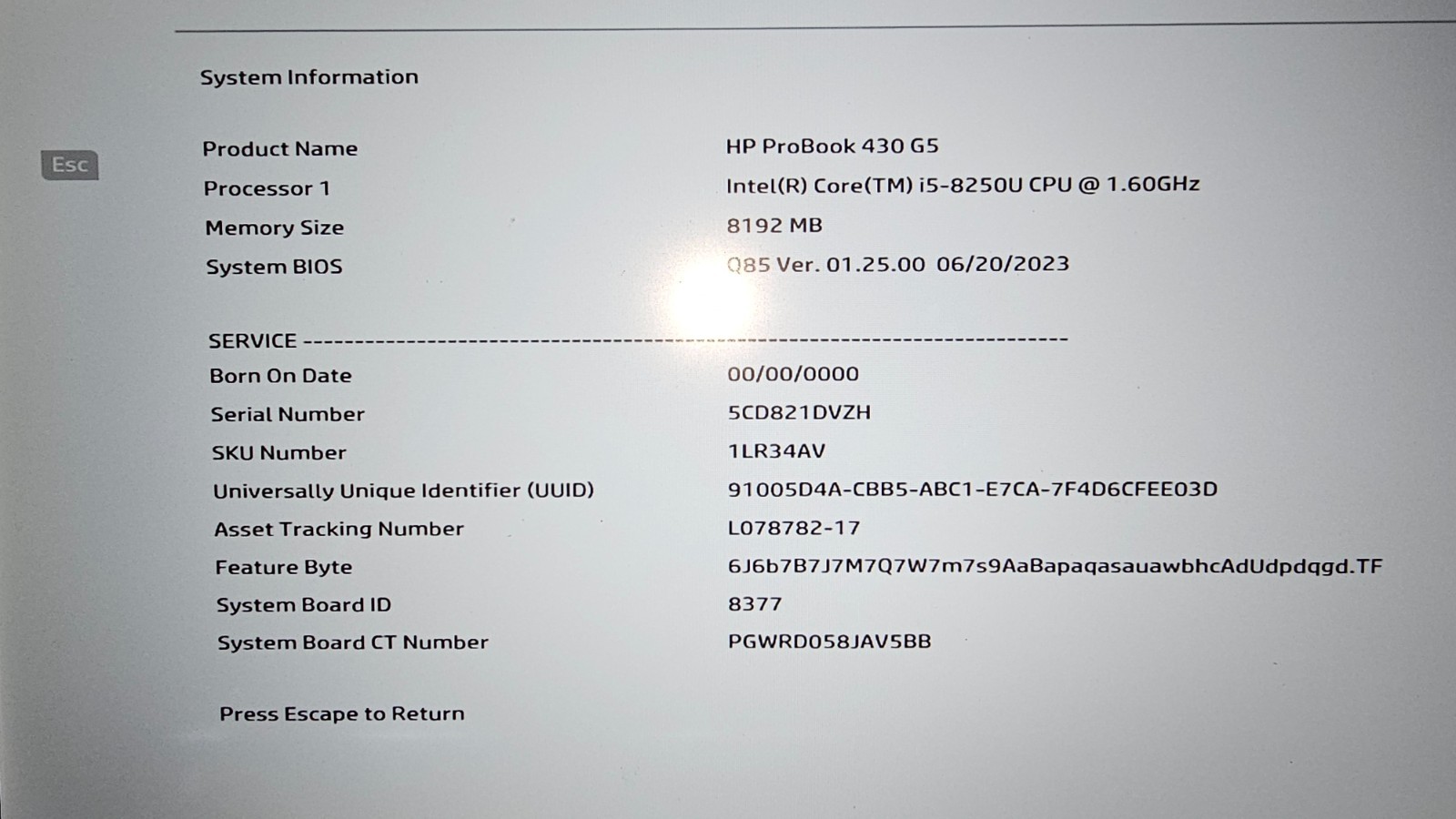 HP Probook430 G5, UEFI Locked but boots into Win 11 bypassing UEFI. Trackpad bad