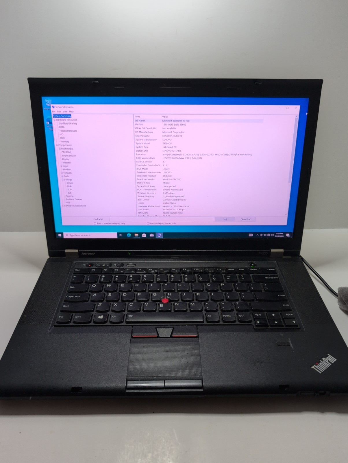 Lenovo Thinkpad W530 i7-3720QM 2.7GHz 16GB RAM 256GB SSD WIN10 Read