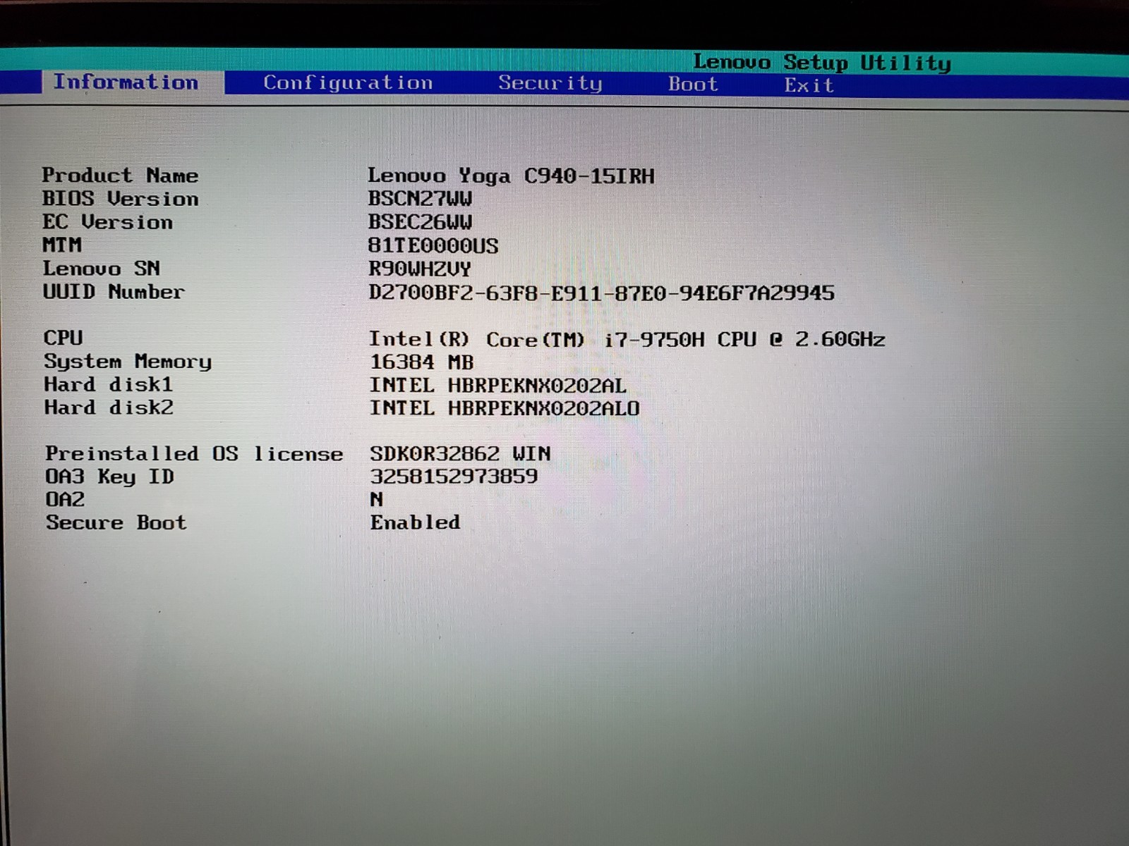LENOVO YOGA C940-15IRH | INTEL CORE I7-9750H 2.60GHZ | 504GB | 16GB |