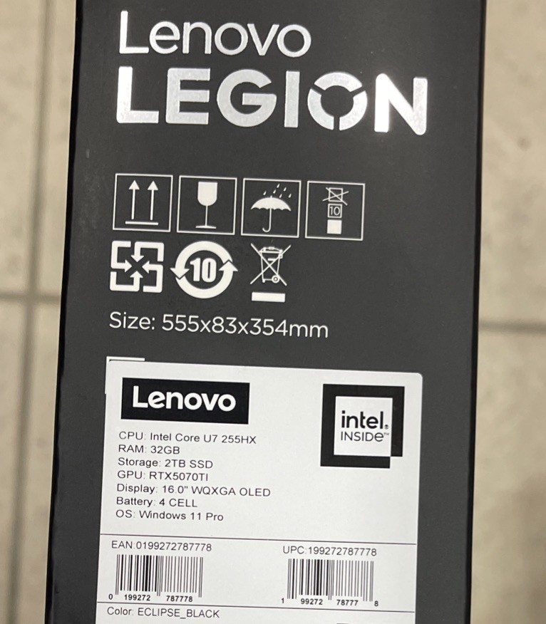 Legion Pro 7i 16″ WQXGA OLED 240Hz RTX 5070Ti Intel Ultra 7 255 HX Gaming Laptop