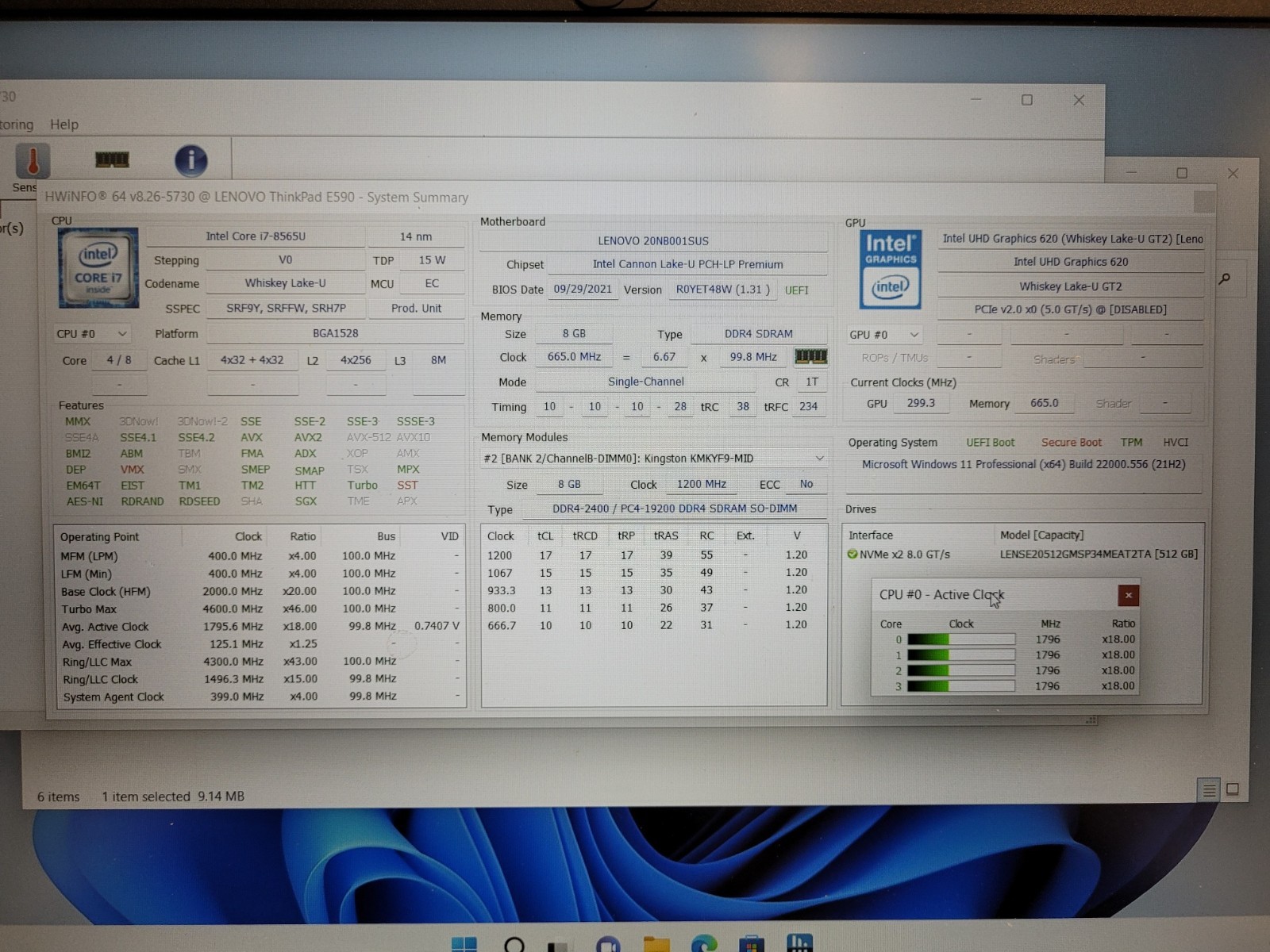 Lenovo ThinkPad E590 15.6″ i7-8565u 1.8ghz 8gb ram 512gb ssd w11p PF1NJTXS