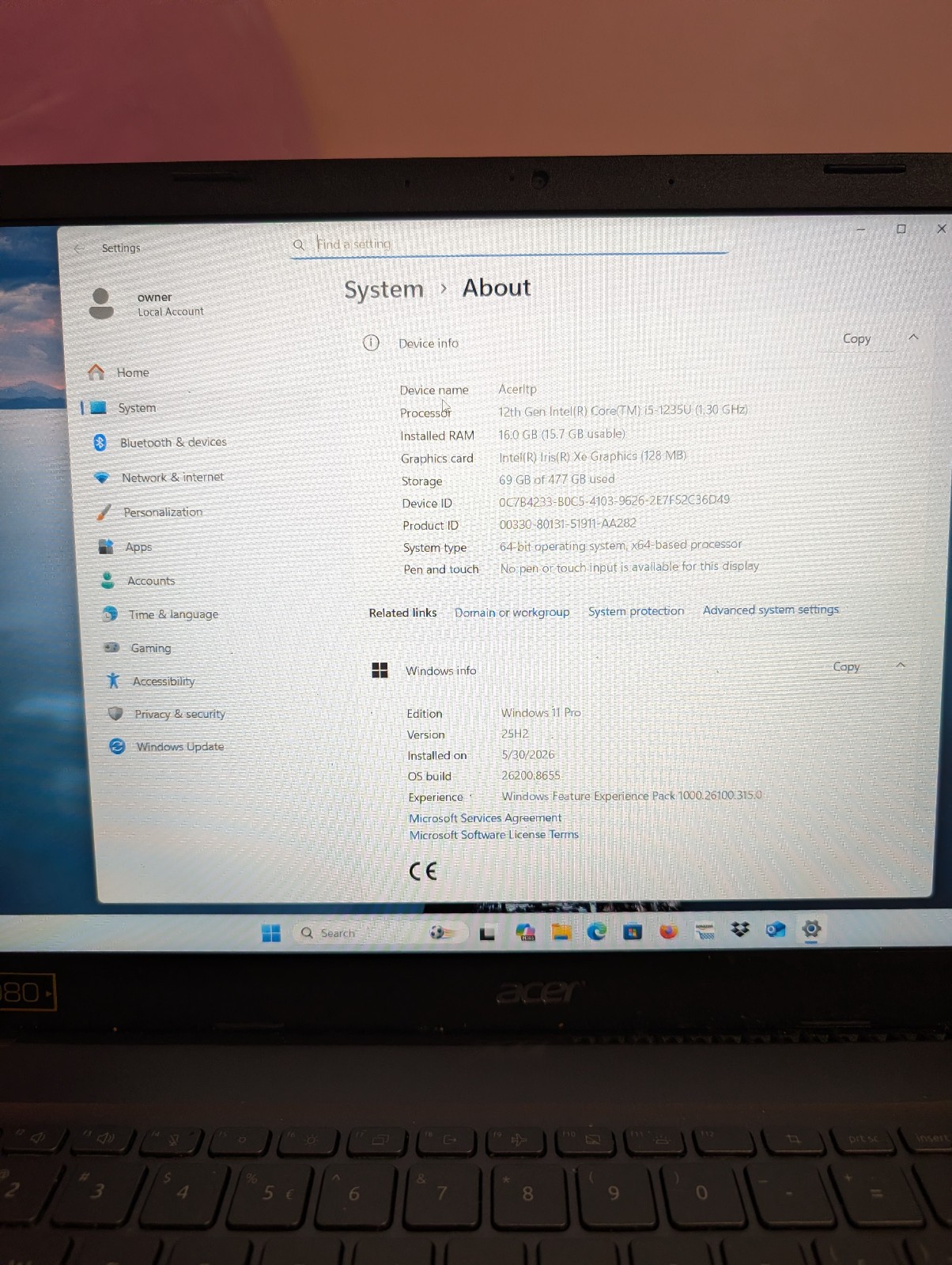 Acer Aspire 5 A515-57 i5 16GB RAM 512GB SSD Laptop + Power Adapter + USB Mouse