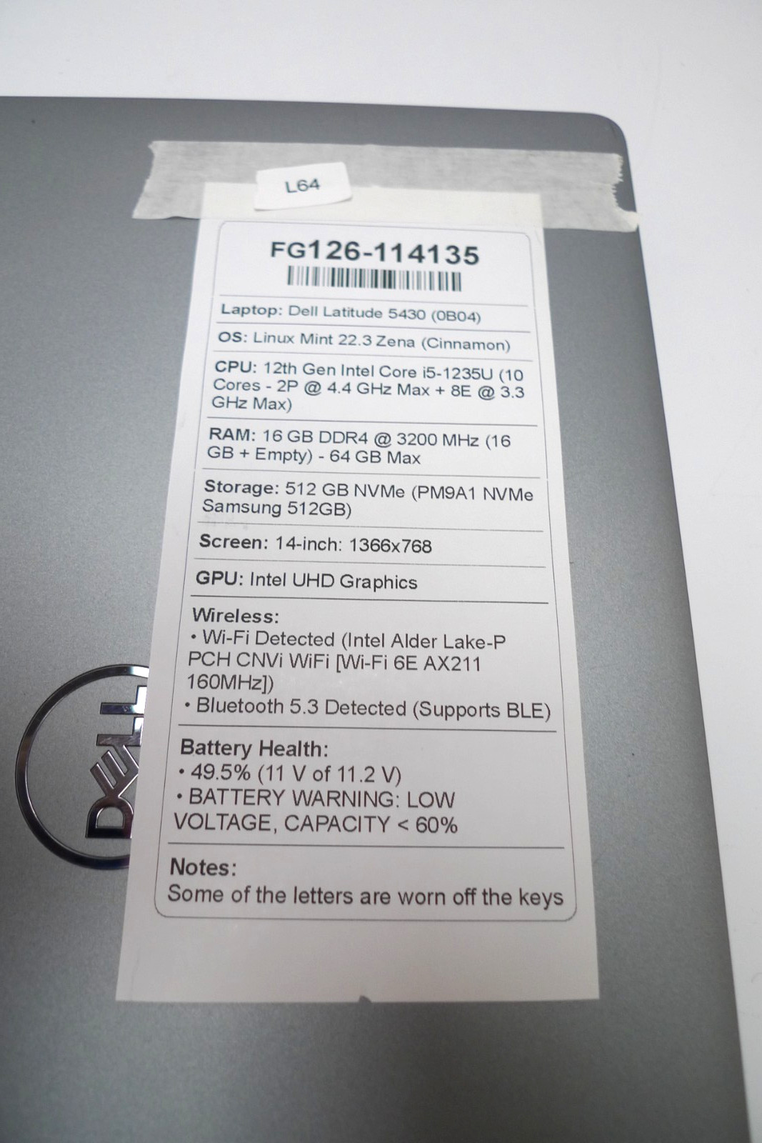 Dell Latitude 5430 | i5-1235U | 16GB RAM | 512GB NVMe | Linux, Charger, Key Wear