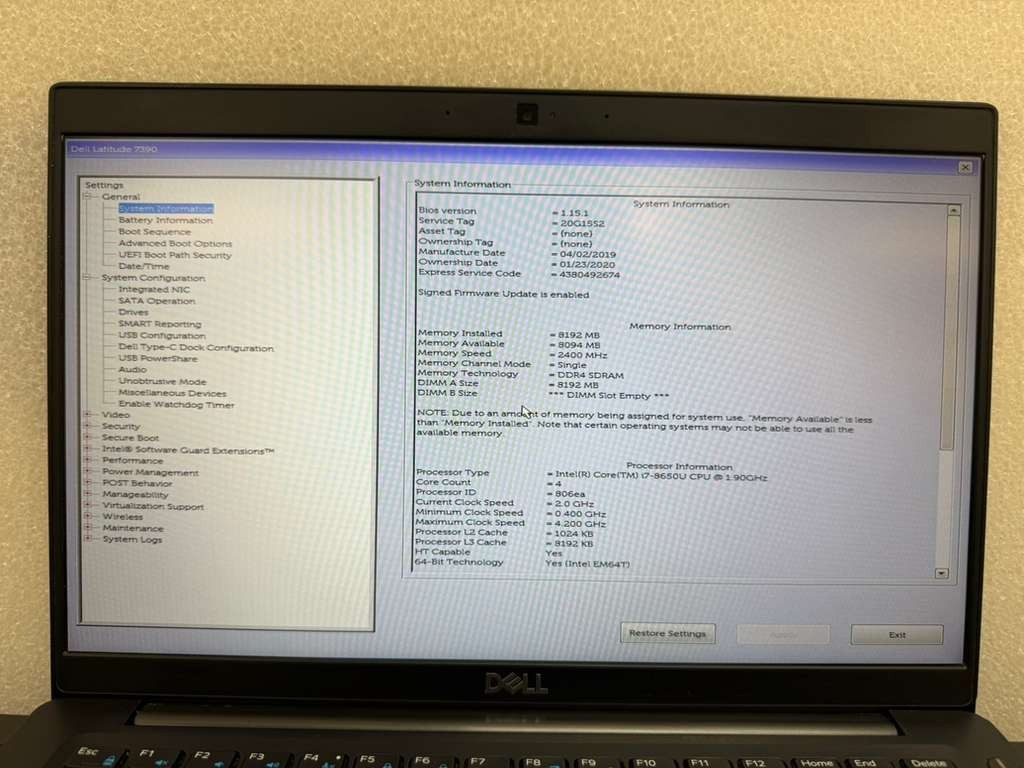 Dell Latitude 7390 13.3″ i7-8650U NO RAM NO SSD . READ DESC