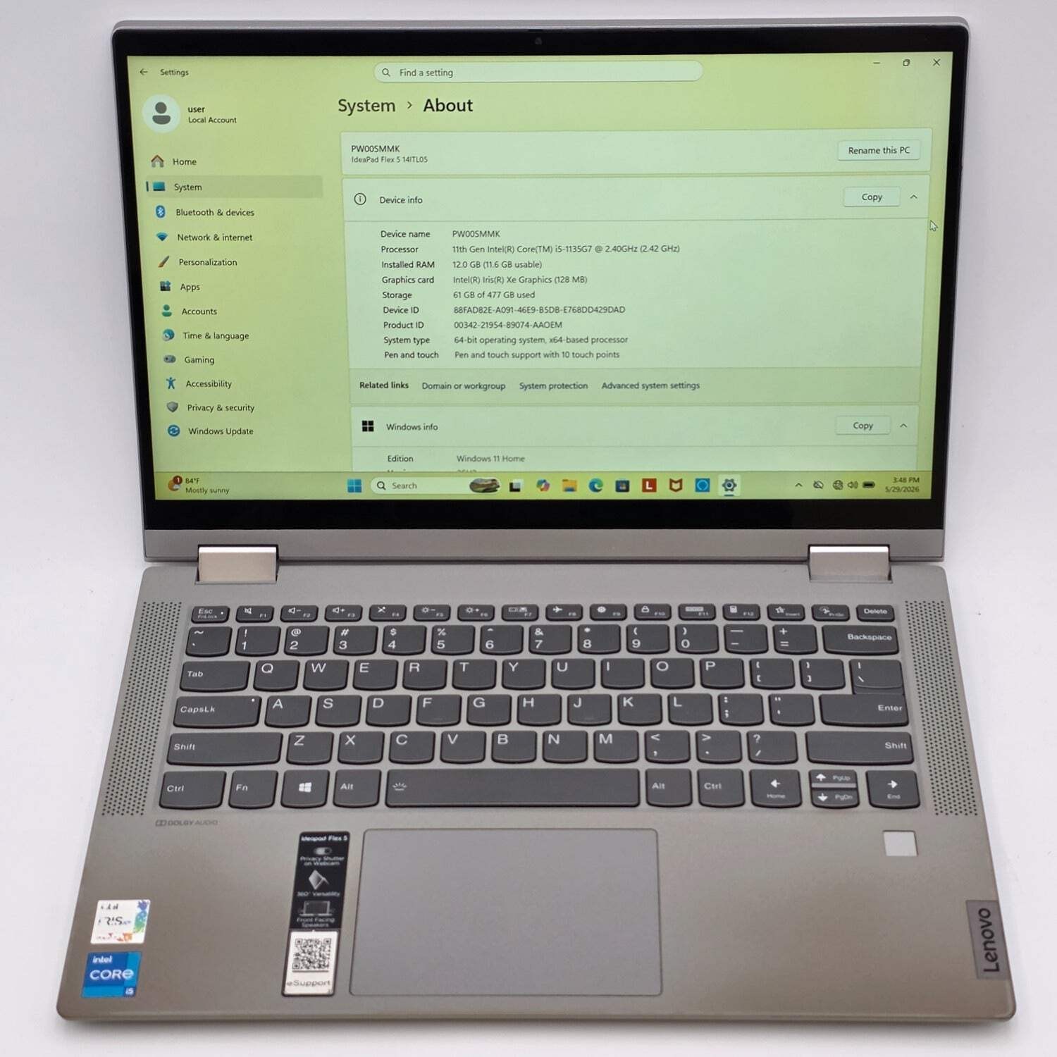Lenovo IdeaPad Flex 5 14ITL05 14″ i5-1135G7 2.4GHz 12GB RAM 512GB SSD