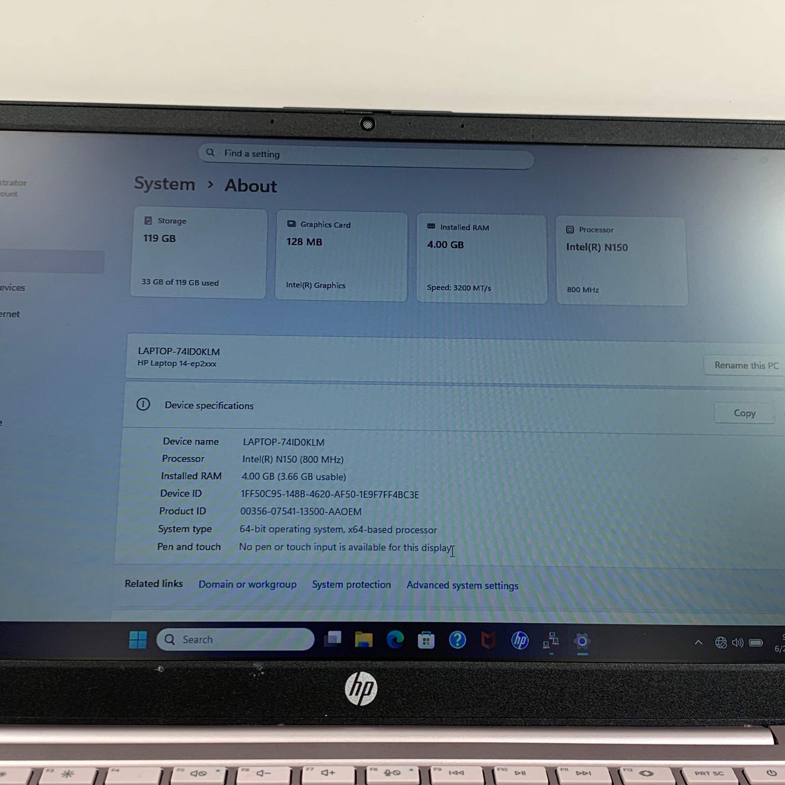 HP Laptop 14-EP2011WM 14″ N150 0.8 GHz 4GB RAM 128GB SSD