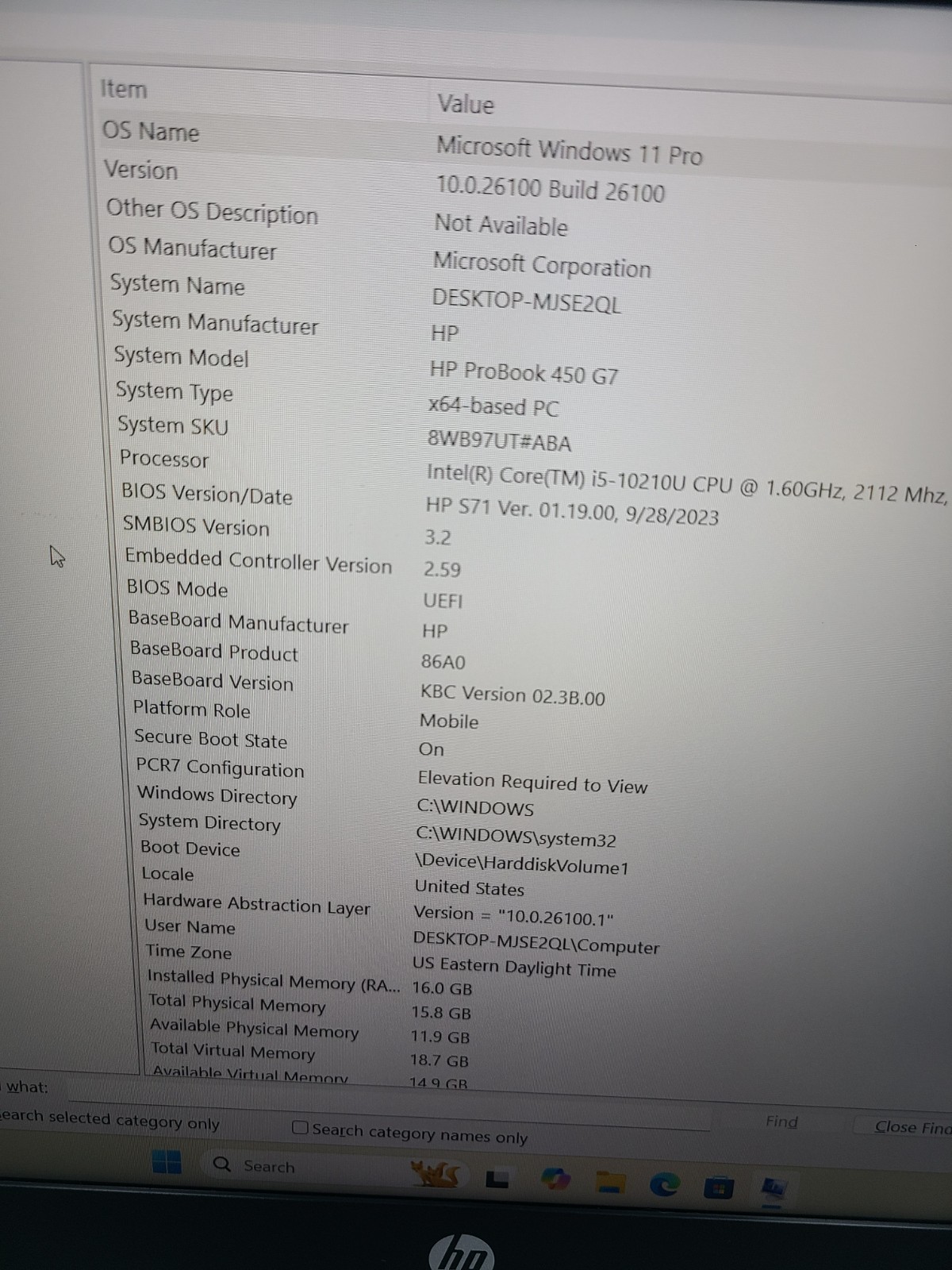 HP ProBook 450 G7 i5-10210U 1.6GHz 16GB Ram 256GB SSD Win 11 PRO w/Charger