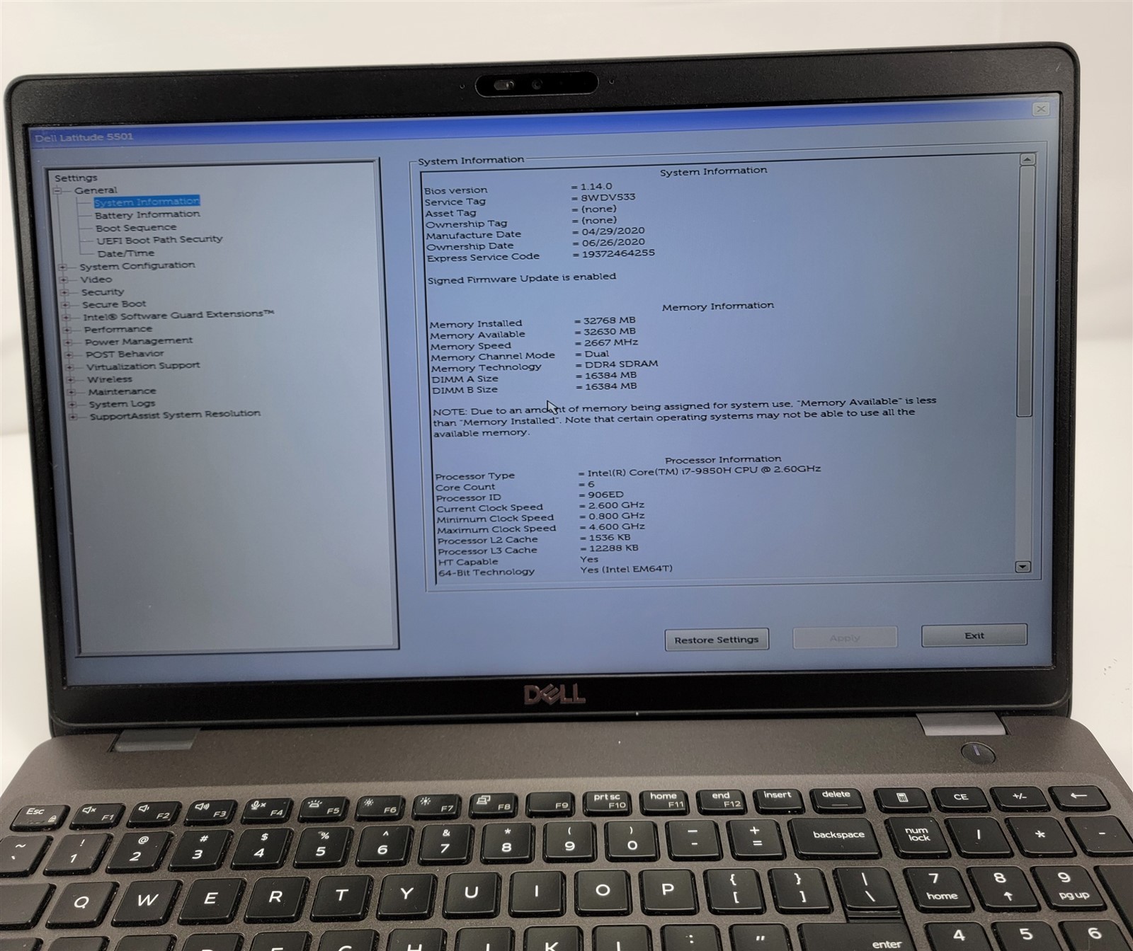 Dell Latitude 5501 15.6” i7-9850H FHD Business Laptop 32GB 512GB SSD Fast