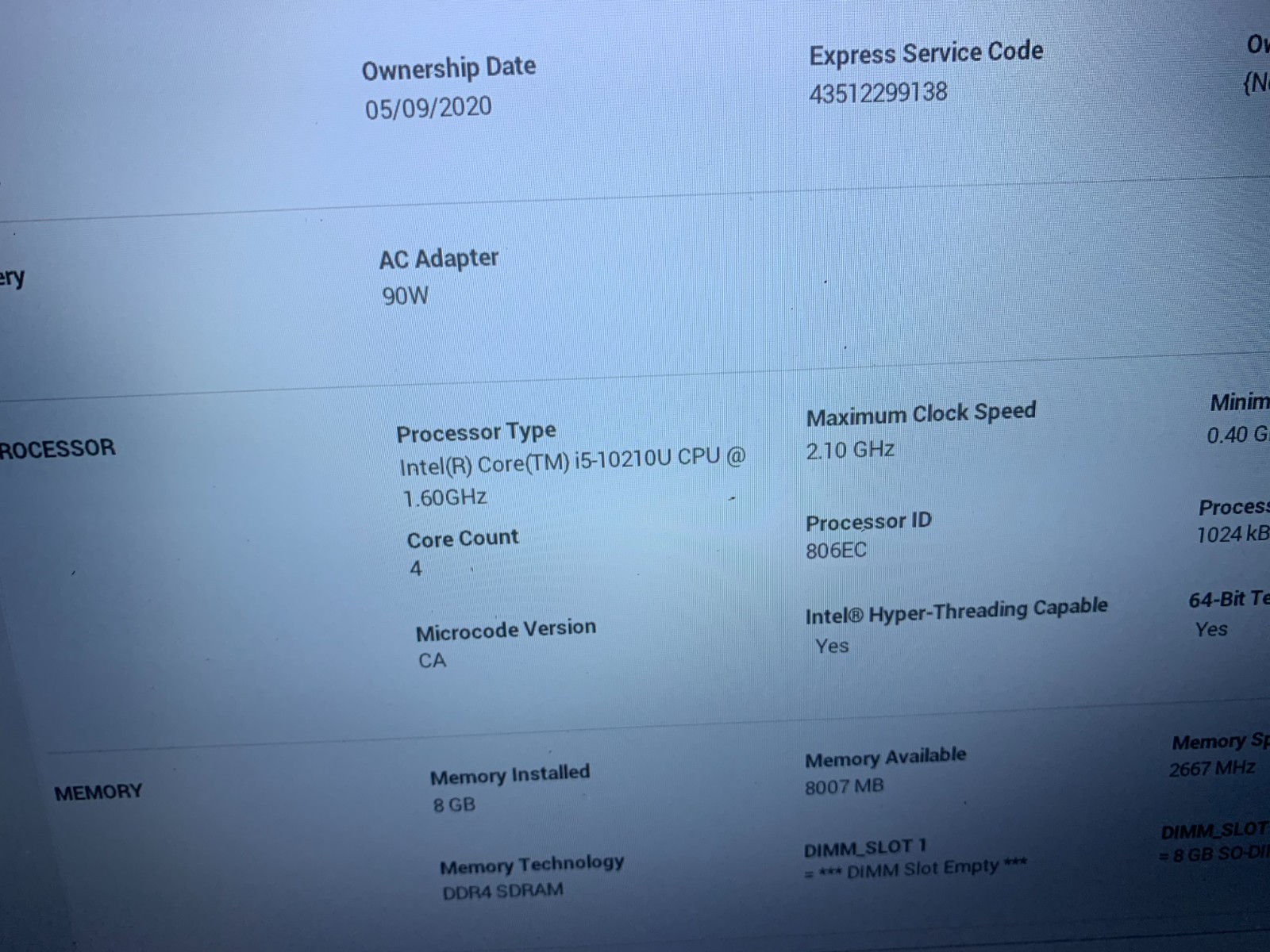 Dell Vostro 5590 I5 10th Gen READ