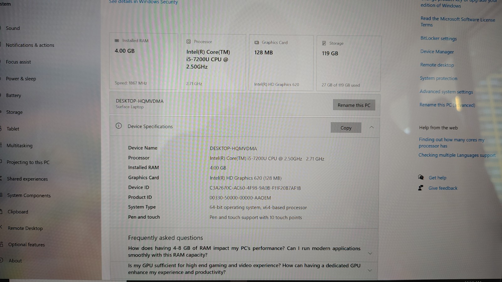 Microsoft Surface Laptop 1769 – i5 7200U, 128GB SSD, 4GB Ram -vClean Barely Used