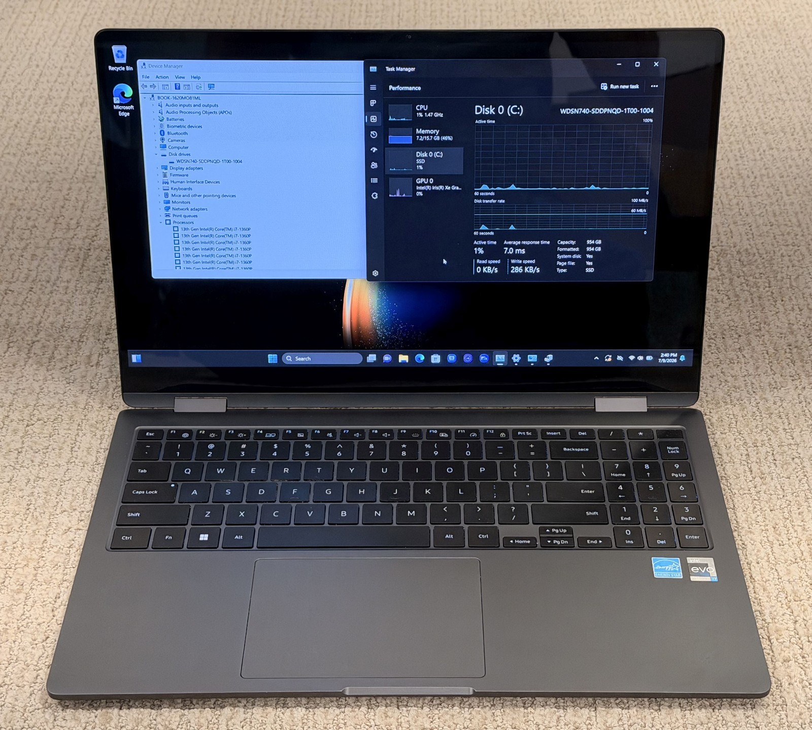 Samsung Galaxy Book3 360 2-in-1 15.6 FHD HDR I7-1360P 16Gb 1Tb NVMe NP750QFG