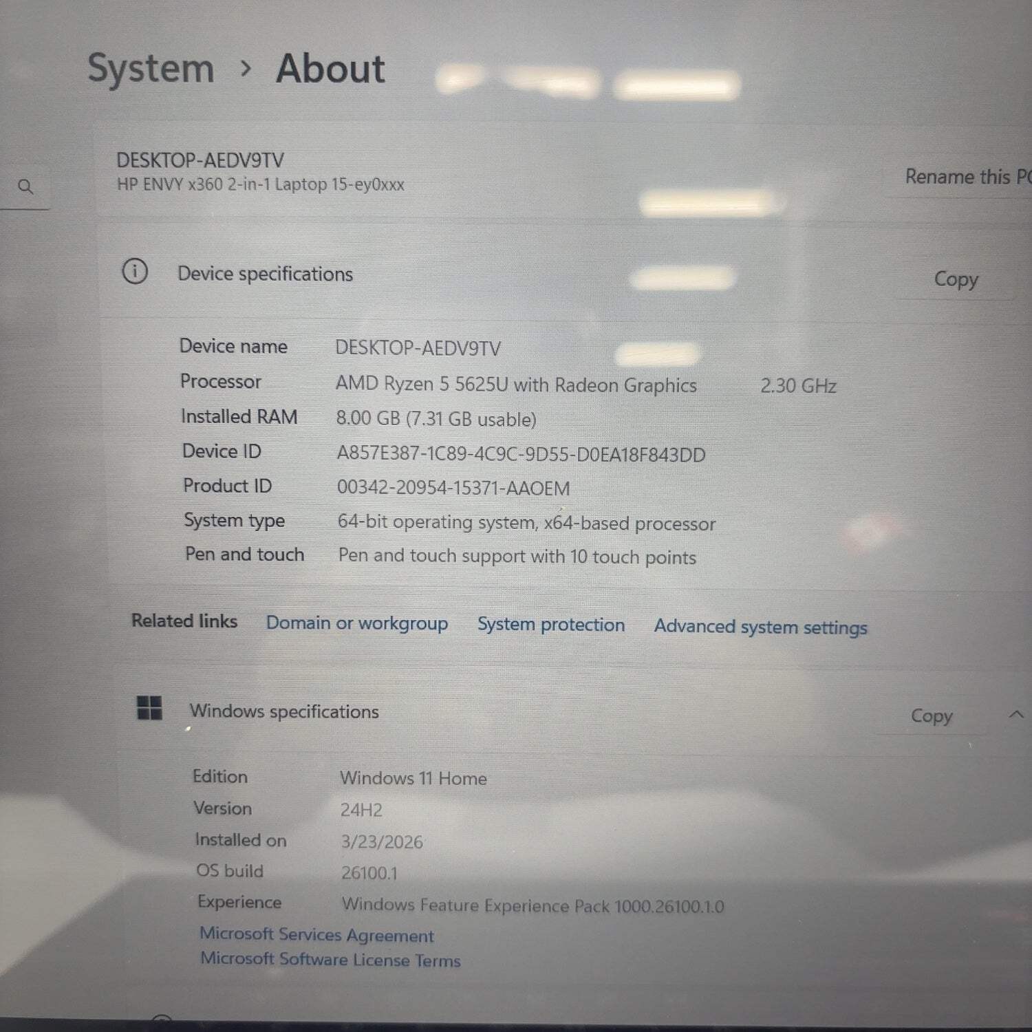 HP Envy x360 Laptop 15-EY0013DX 15.6″ Ryzen 5 5625U 2.3GHz 8GB RAM 256GB SSD