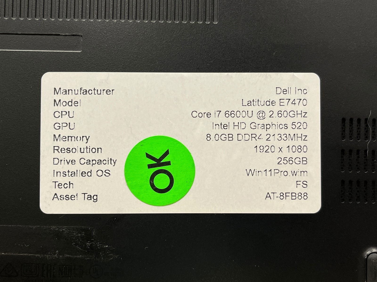 Dell Latitude E7470 i7-6600U 2.60GHz 8GB DDR4 256GB SSD WIN 11 Pro 14″ Laptop PC