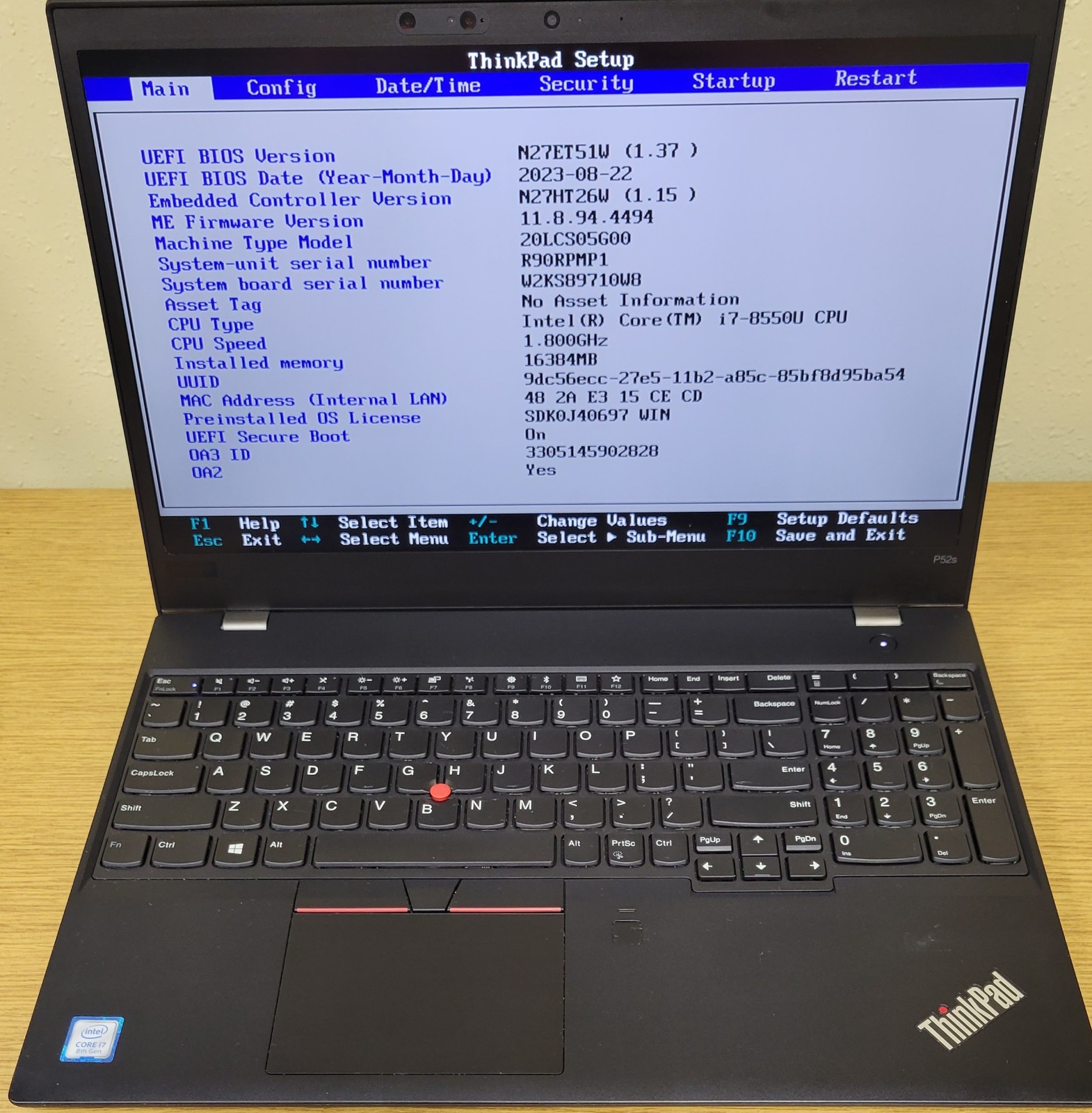 Lenovo ThinkPad P52s i7-8550U 1.80GHz 16GB DDR4 128GB M.2 No OS