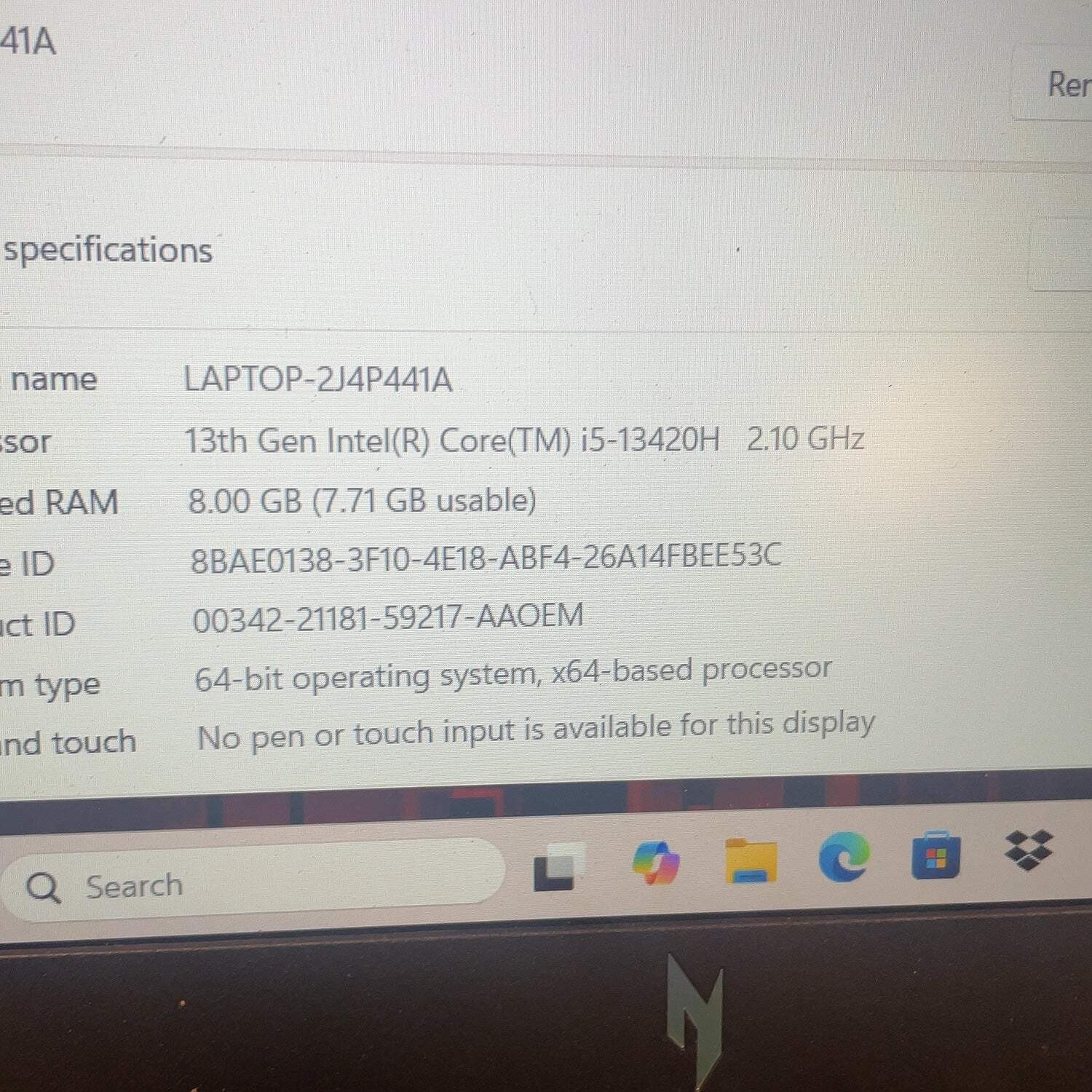 Acer Nitro V 15 AN517‑41 15.6″ i5-13420H 2.1GHz 8GB RAM 512GB GeForce RTX 4050