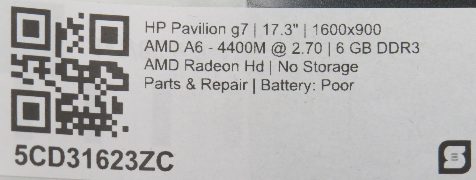 HP Pavilion g7 | A6-4400M @ 2.7GHz | 6GB DDR3 | 17.3″ | NO HD/OS/AC | Parts