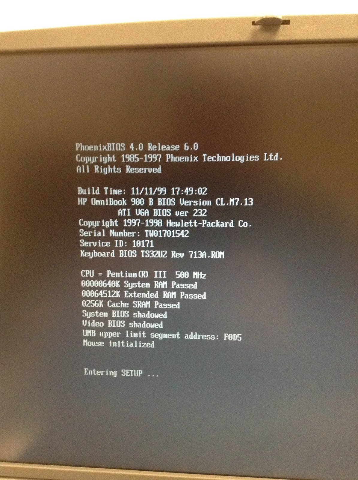 Vintage HP OmniBook 900 Laptop Pentium III 500MHz 13.6″ w/64MB Ram, WORKING