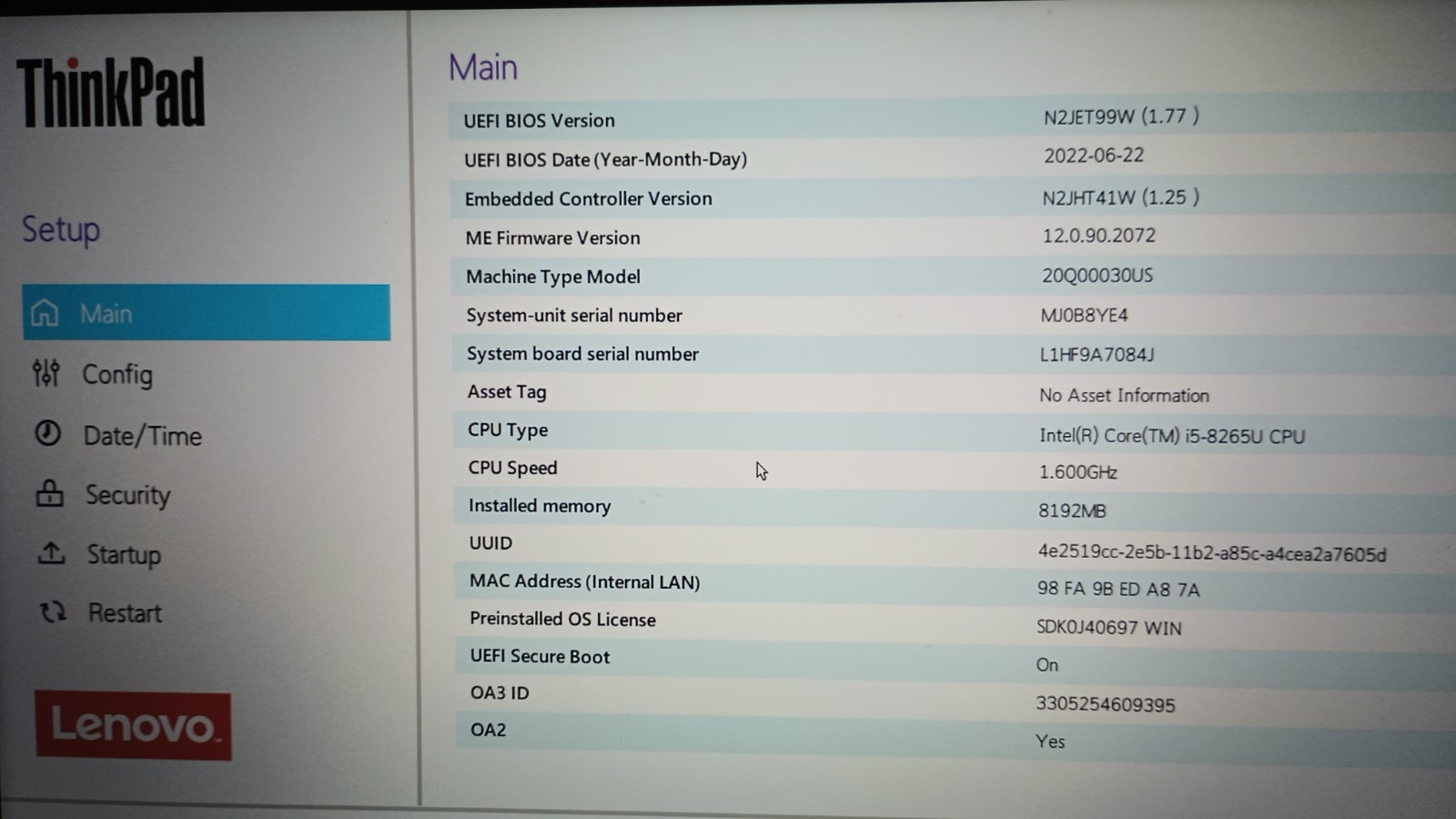80806 ThinkPad X390(2022) w/charger.i5-8265U.8GB.256GB SSD.13.3″FHD.W11 Pro.Nice