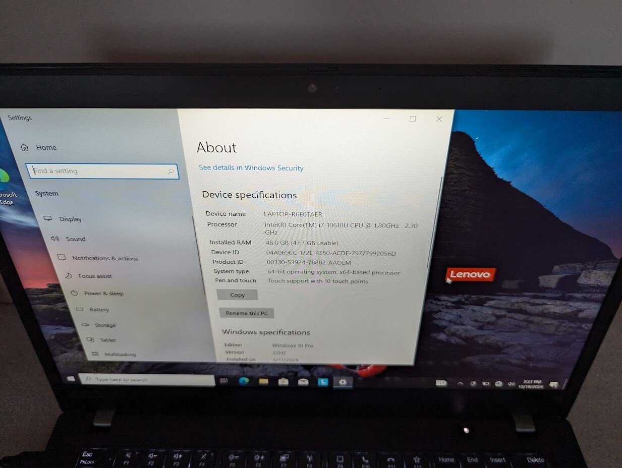 Lenovo Thinkpad T14 G1 i7-10610U 48GB RAM/500 GB SSD – Win 10 Pro TOUCHSCREEN