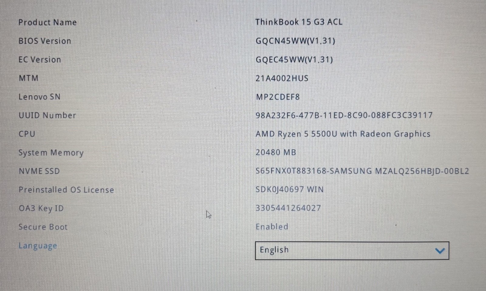 Lenovo Thinkbook 15 G3 ACL 15.6″ AMD Ryzen 5 5500U | 256GB SSD | 20GB RAM | W11P