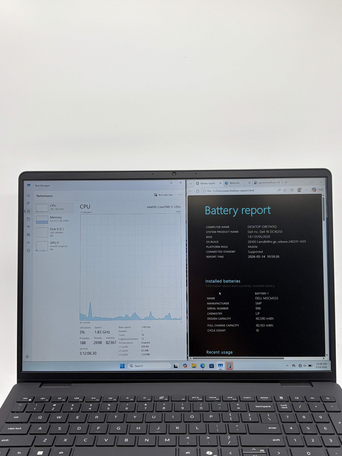 Dell Pro 16 DC16250 touch Intel Core i5 120U 16GB RAM 512GB w/Charger