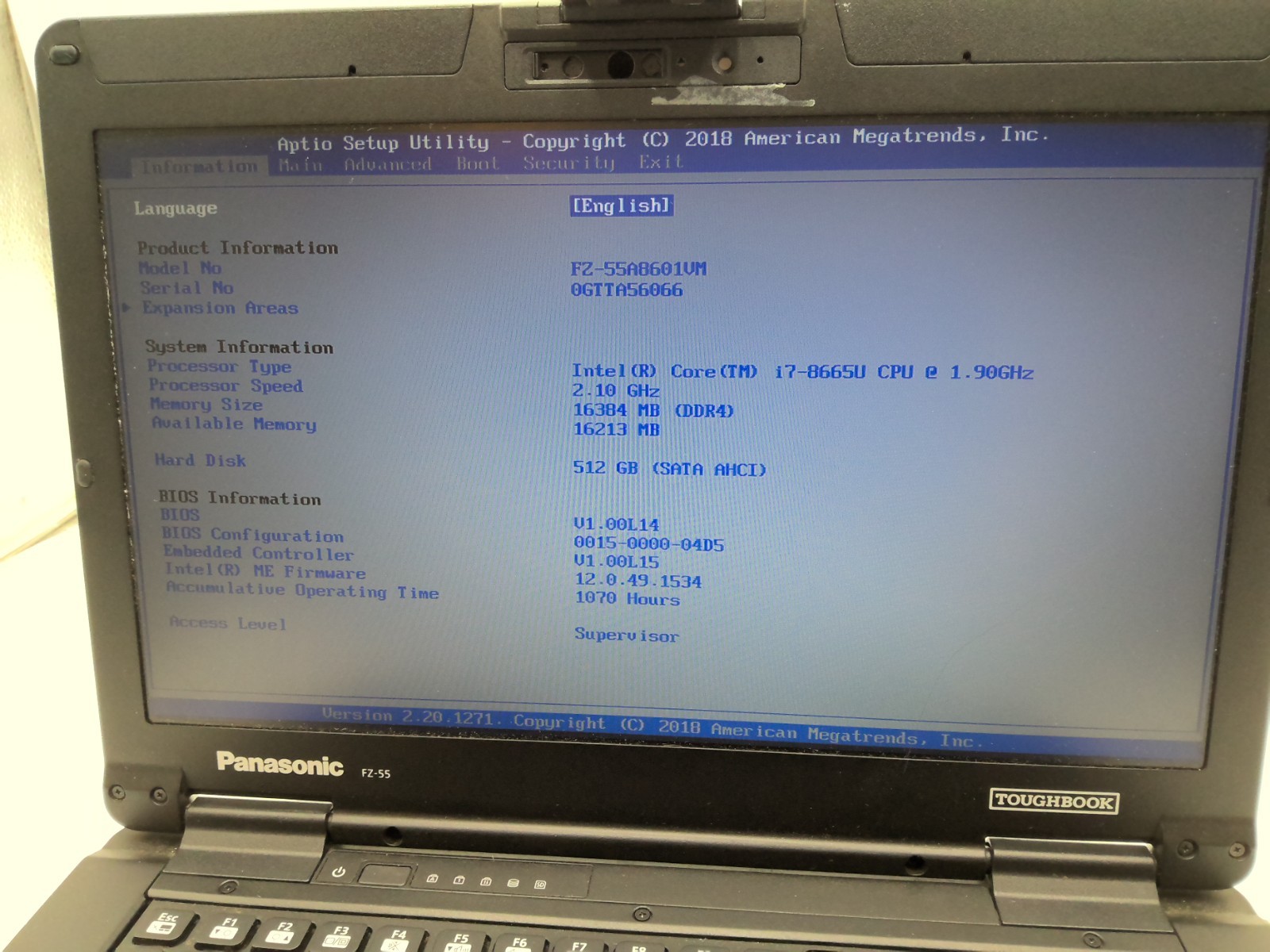 Panasonic Toughbook LAPTOP i7-8665U 1.90g 16GB 512gb 14″ FZ-55 *READ* 0GTTA56066