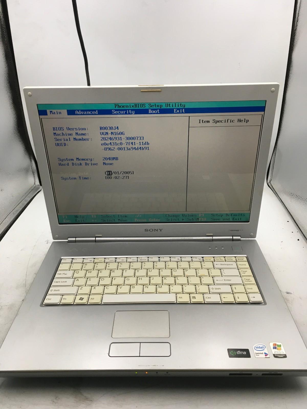 SONY VAIO PCG 7T1L – BOOTS TO BIOS – Intel T2050 – 2GB RAM – 15″ – READ DESC -BB