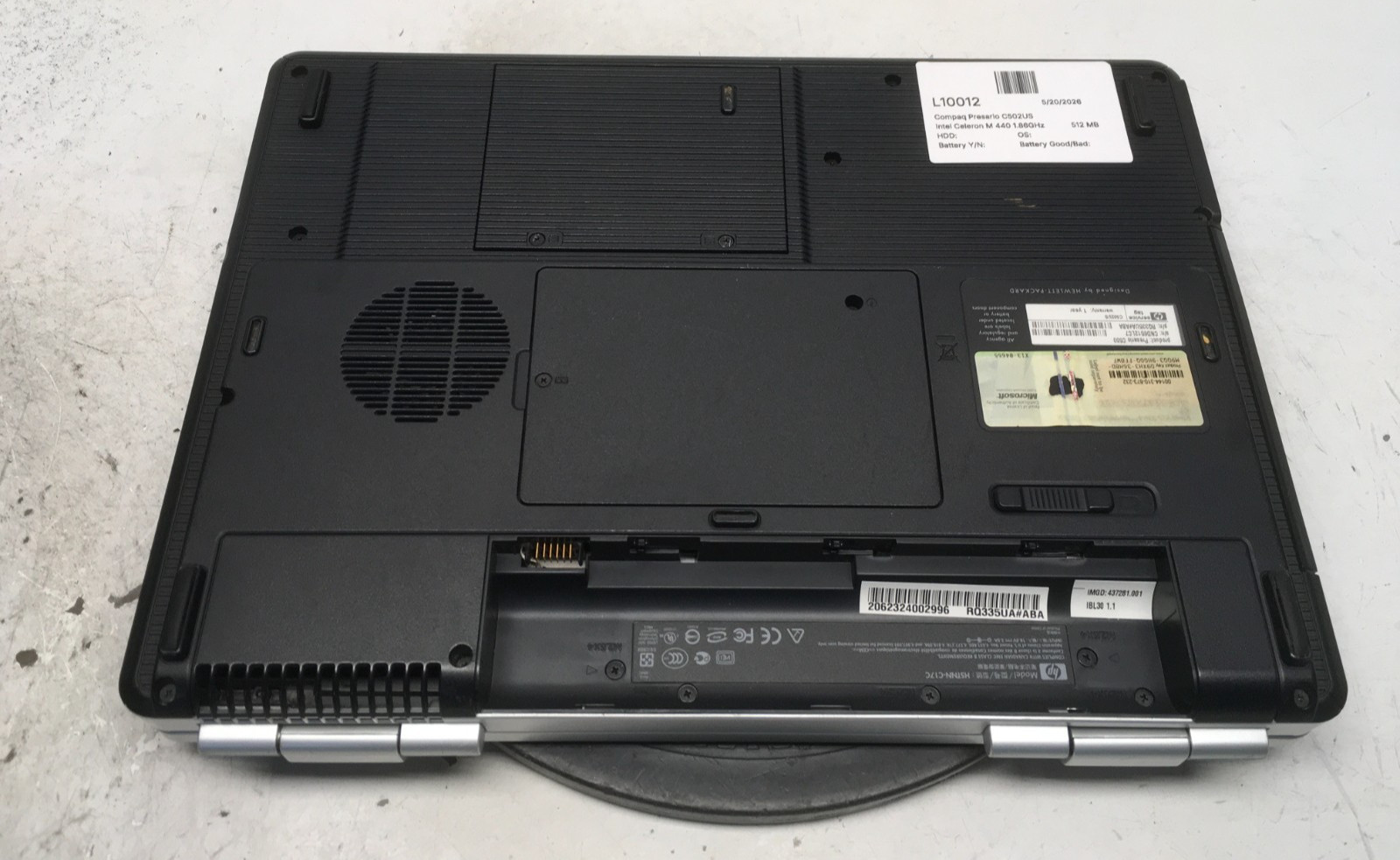 Compaq Presario C502US Intel Celeron M 440 1.86GHz 512 MB NO HDD No Batt