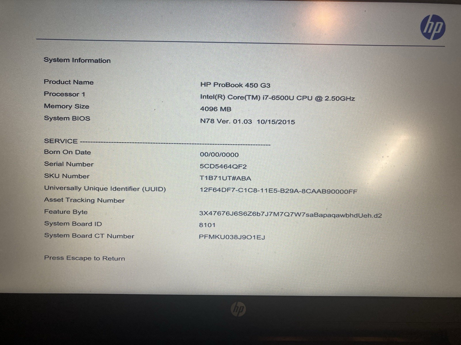 HP ProBook 450 G3 Laptop. Intel I7 6 Gen 4GB Or DDR3 RAM. No SSD/HDD