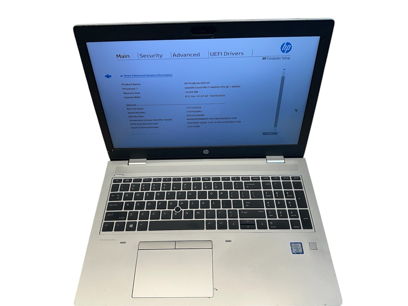 HP ProBook 650 G5 i7-8665U 16GB RAM NO SSD – BROKEN HINGE/FRAME *FOR REPAIR*
