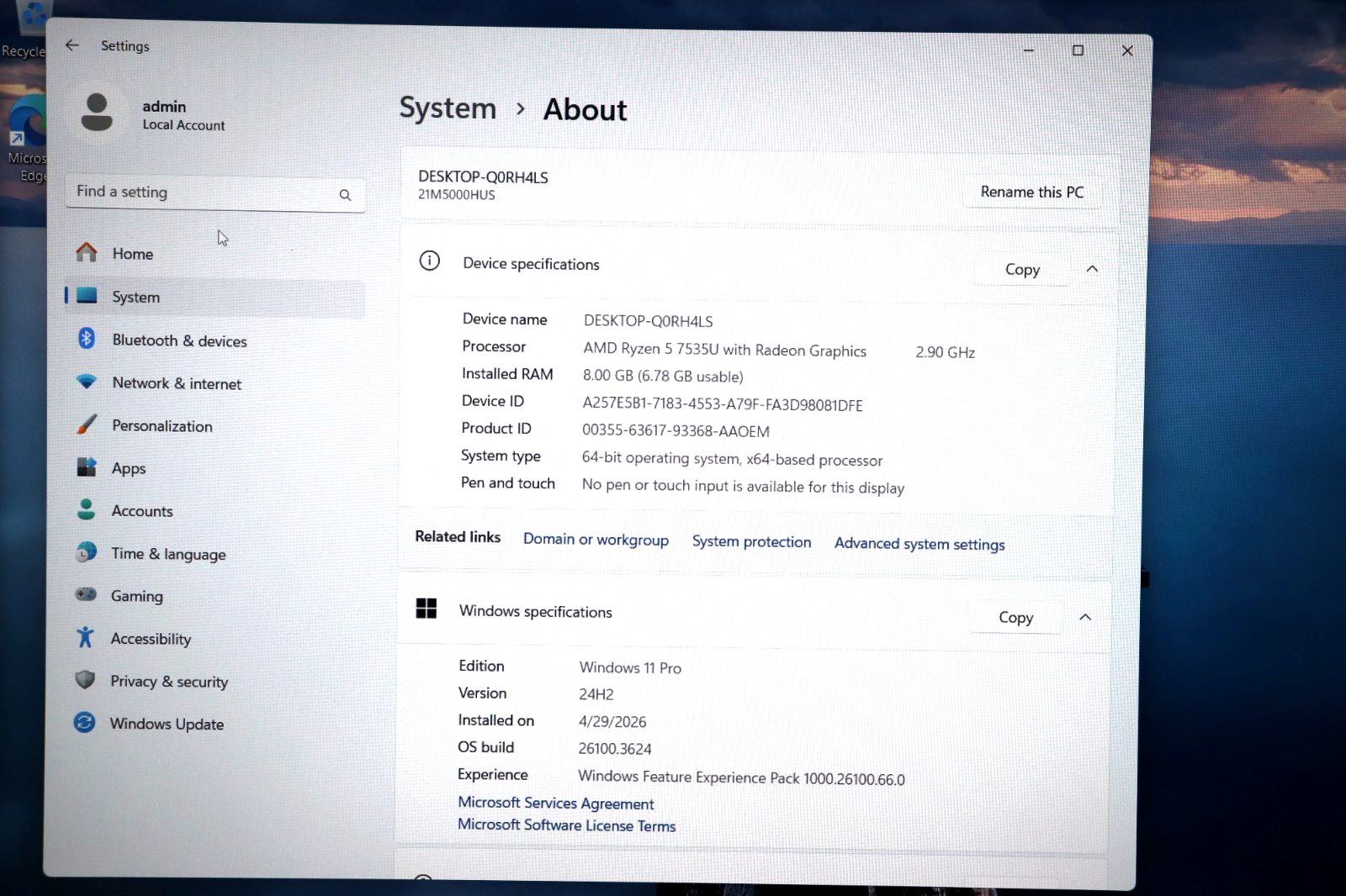 Lenovo ThinkPad E16 Gen 2 16″ WUXGA Ryzen 5 7535U 8GB 256GB SSD CAM FPR Win11Pro