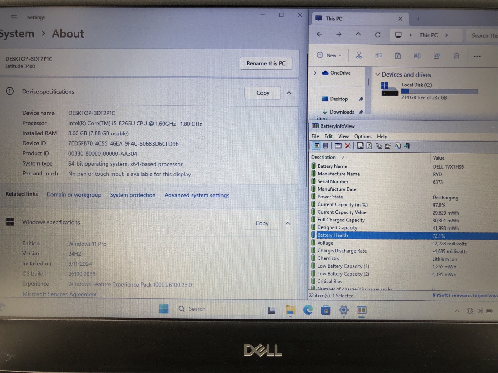 Dell Latitude 3400, Intel Core i5-8265U @1.60Ghz, 8GB RAM, 256GB SSD, W11Pro