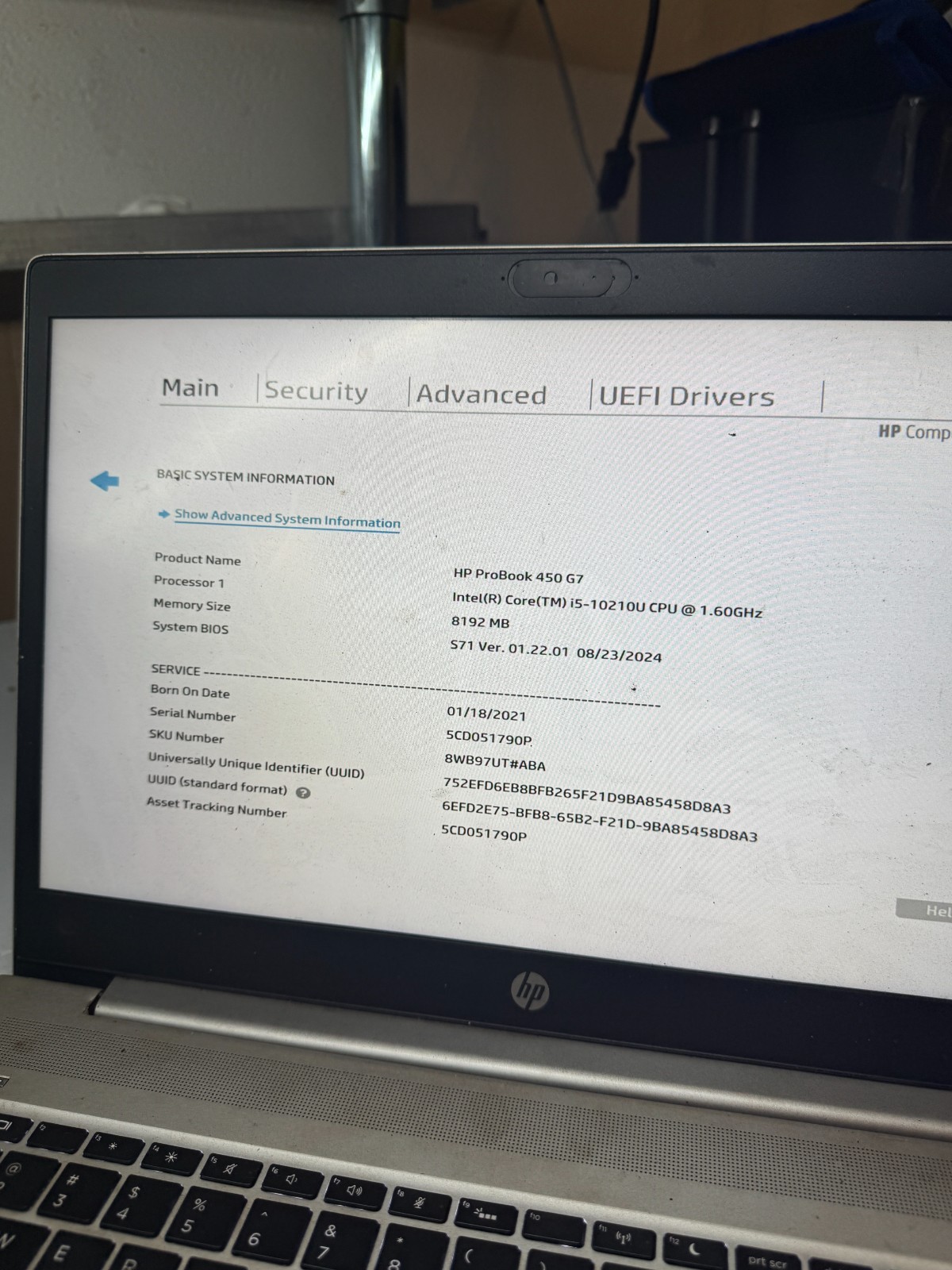 HP ProBook 450 G7 Core i5-10210U, 8GB RAM Laptop for Repair #5576