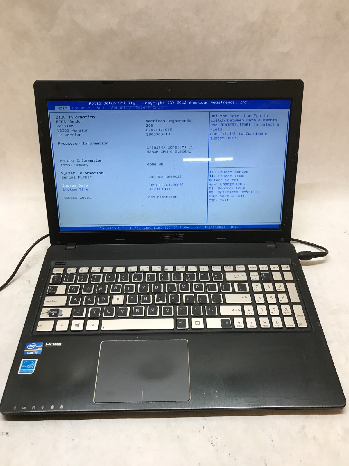 Asus Q500A-BSIN04 15″ Laptop Intel i5-3230M 2.6GHz 4GB RAM NO HDD/NO OS AS IS DW