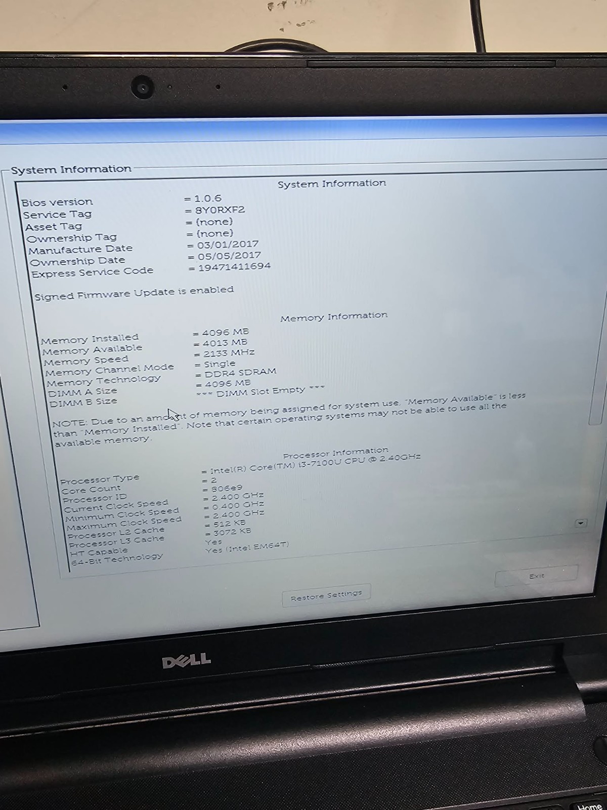 Tested DELL INSPIRON 15 5566 | CORE I3-7100U 2.40GHZ | 4GB | WiFi Clean Special