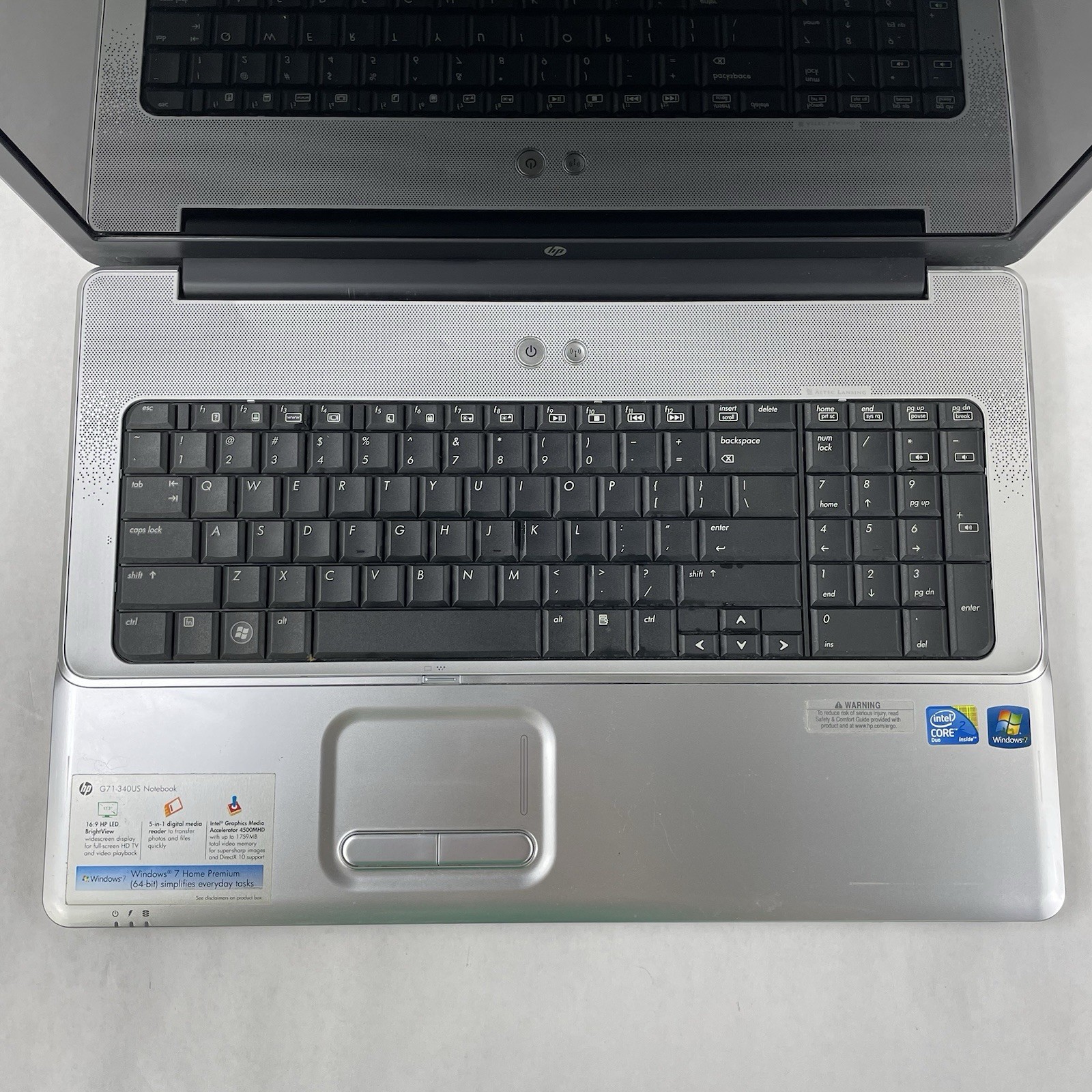 HP G71 NoteBook 16.9″ Core 2 Duo t6600 2.20 GHz 4 GB RAM No SSD/OS/AC/Battery