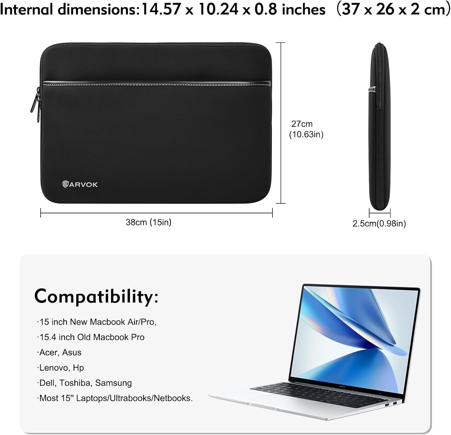 Neoprene Laptop Sleeve for 15-16″ MacBook Air/Pro, Black Case 15.6