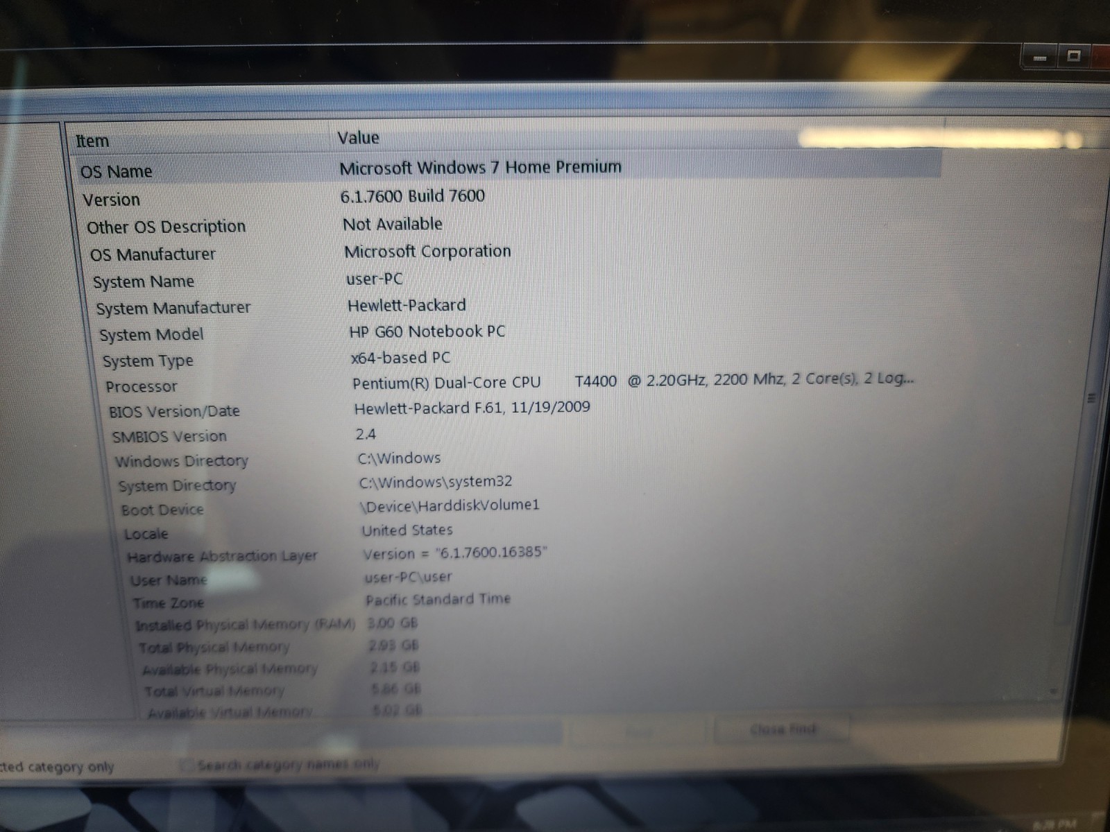 HP G60 NOTEBOOK Pentium dual Core T4400@2.20ghz – 3GB RAM 320gh Hdd