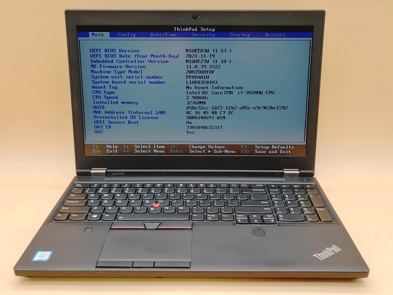 Lenovo ThinkPad P51 15.6″ Intel i7-7820HQ 32GB Quadro M2200M *NO SSD/NO OS/NO AC