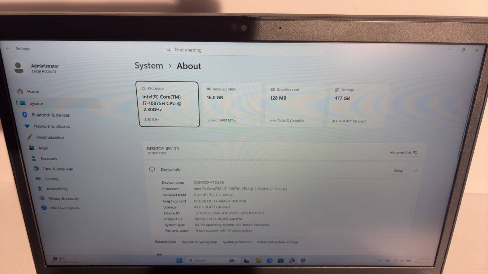 Lenovo ThinkPad P15v i7-10875H 16GB 512GB SSD Win11 15.6″ Touchscreen Laptop
