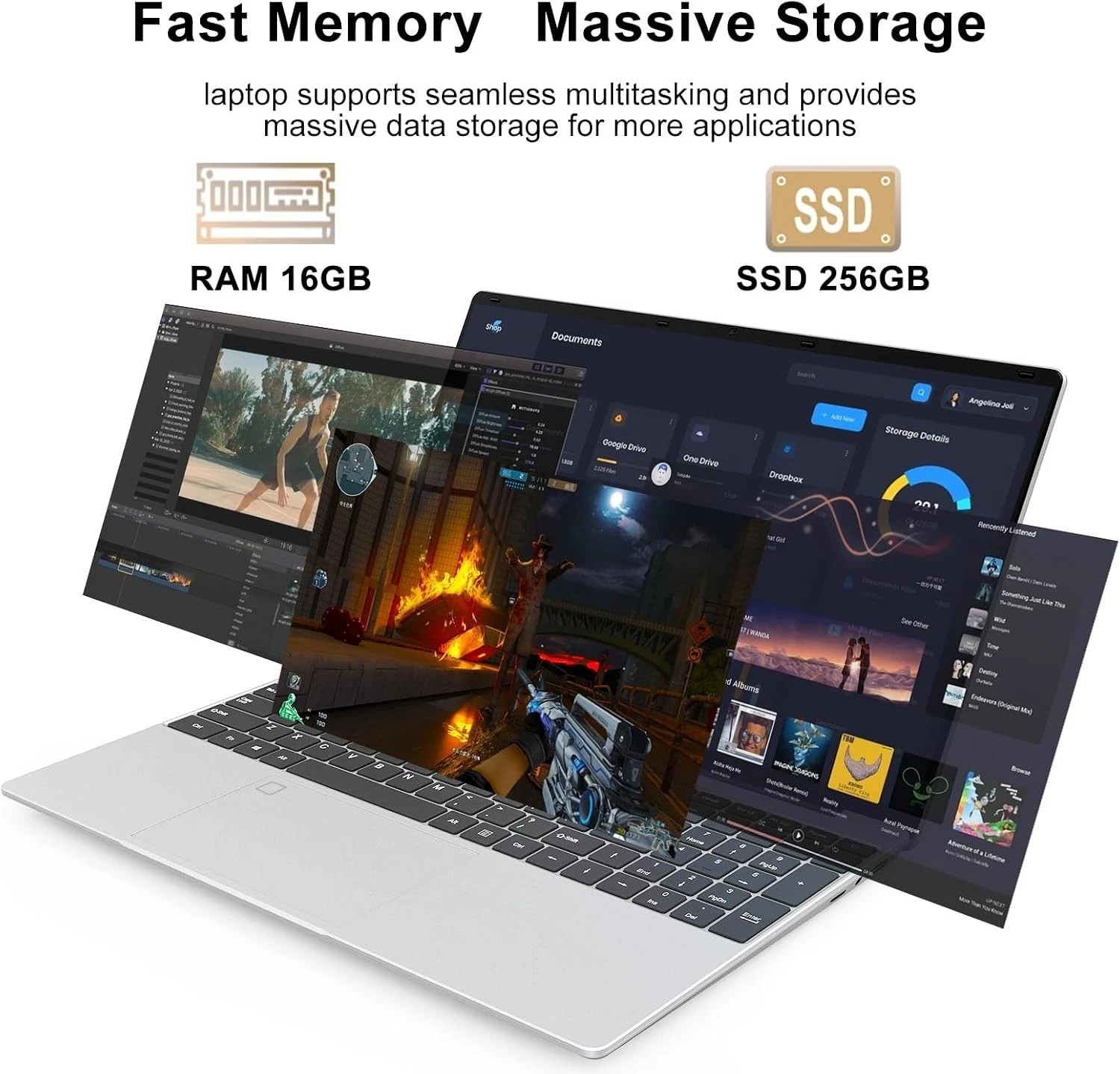 Portable 15.6 Inch FHD Laptop, 8GB RAM, SSD, Fingerprint Reader, Windows 11