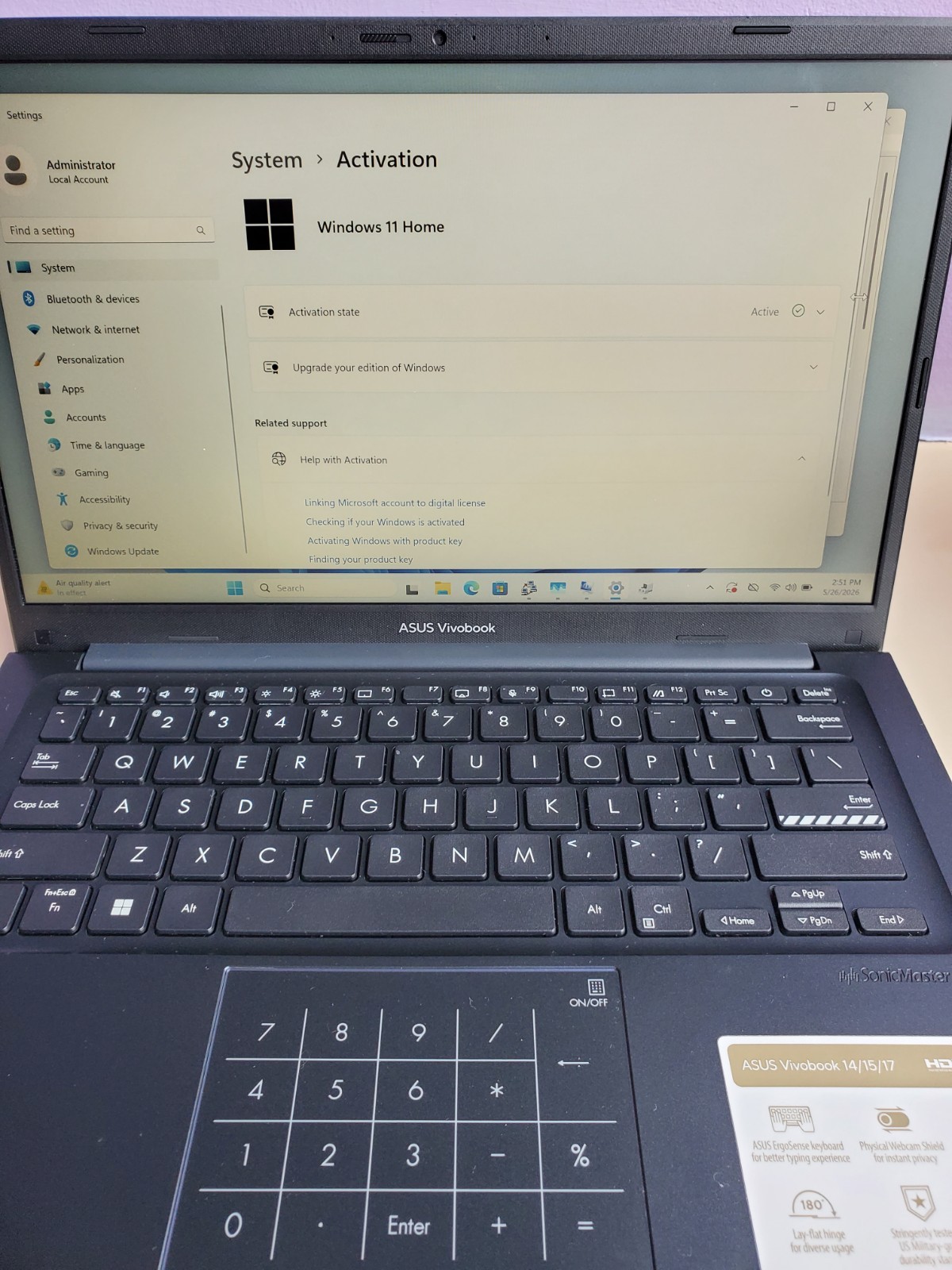 Asus Vivobook X1404ZA/12TH Gen I3-1215u/ 8GB RAM/128GB NVME SSD Windows 11 Home