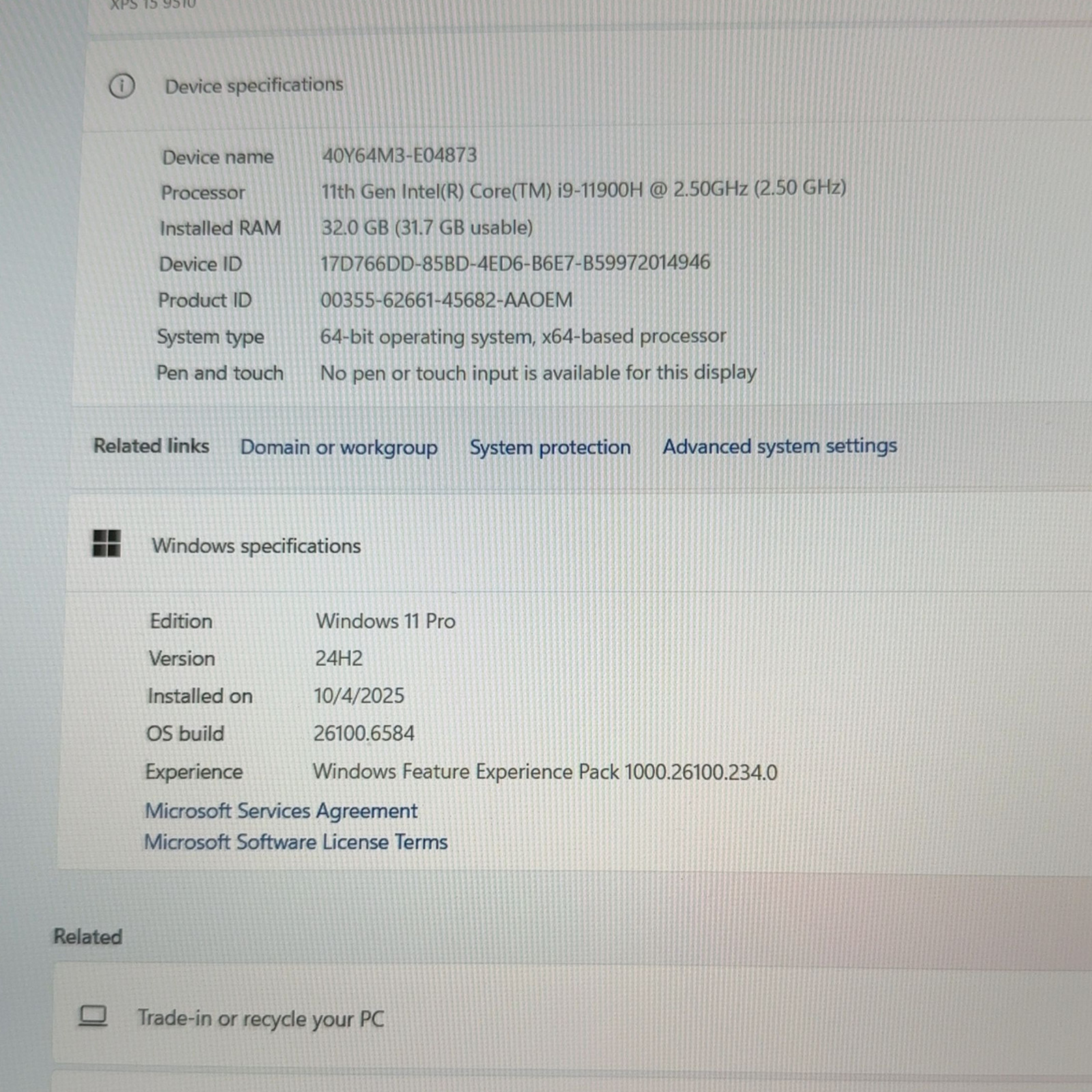 Dell XPS 15 9510 Laptop i9-11900H 32GB RAM 512GB SSD NVIDIA RTX 3050 Win 11 Pro