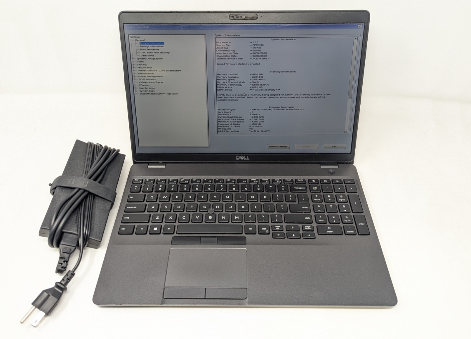 Dell Precision 3541 – Intel Core i7-9850H 2.6 GHz 8GB DDR4 RAM NVIDIA No OS/SSD