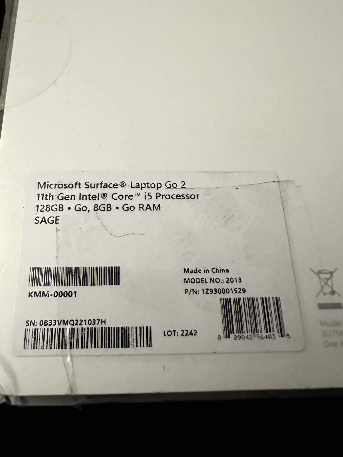 Microsoft Surface Laptop Go 2 11TH GEN INTEL CORE Touch i5,8GB 128GB go ram sag
