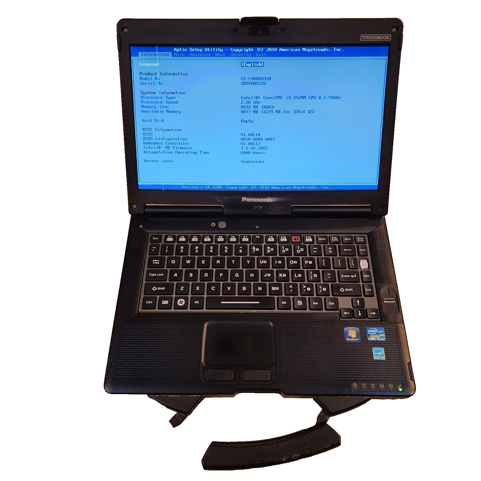 Panasonic Toughbook CF-53 14” Core i5 No HDD 8GB RAM LTE DVD Laptop