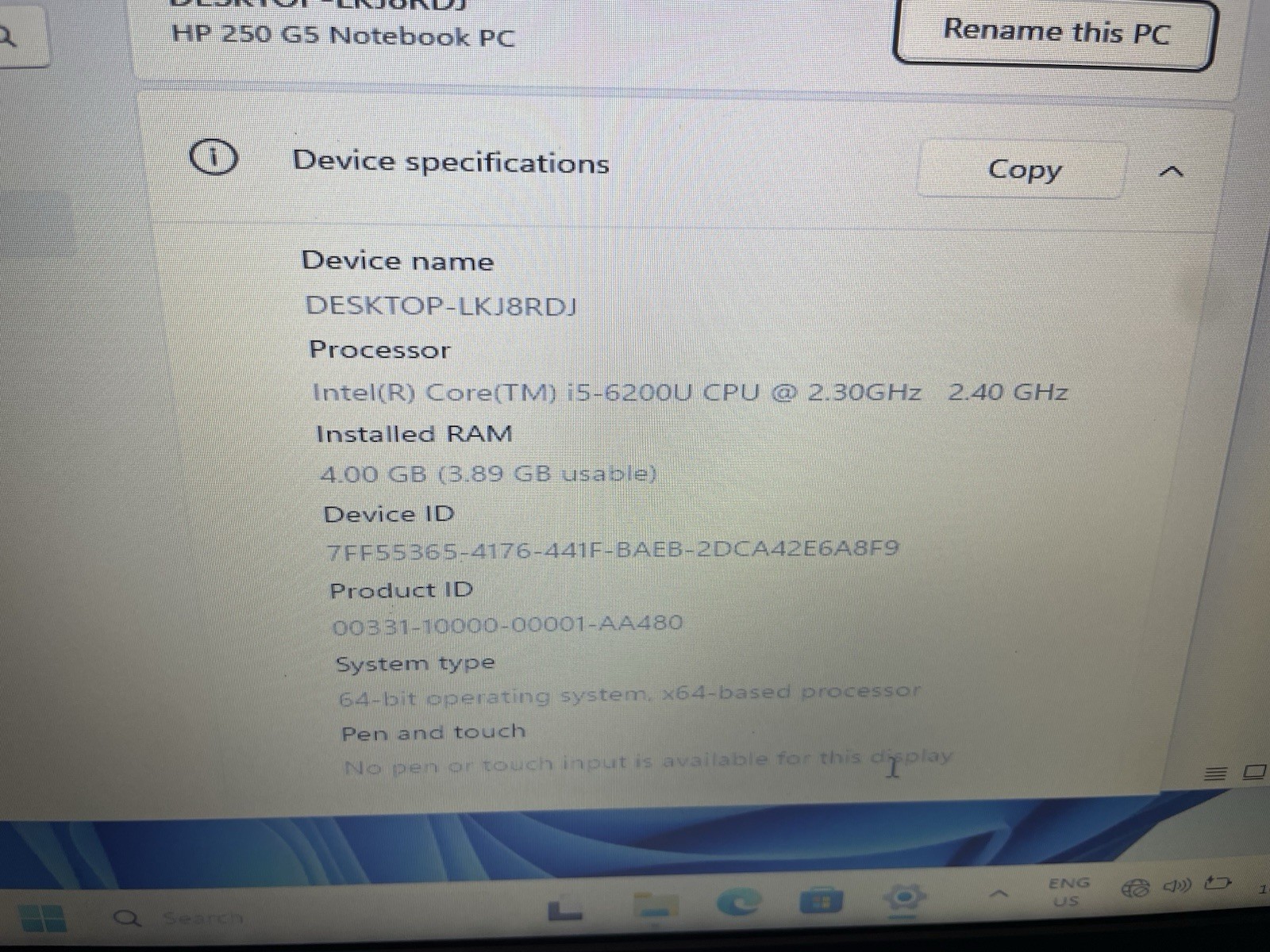 HP 250 G5 Laptop 15.6″ i5-6200U @2.30GHz 4GBRAM 500GB VGA HDMI