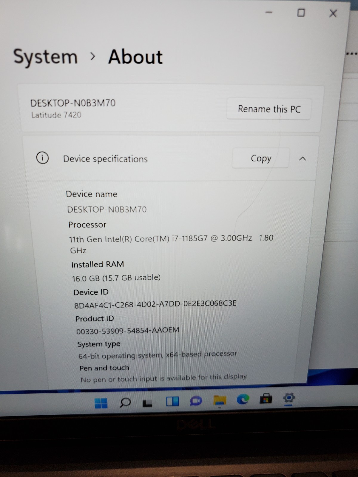 Dell Latitude 7420 14″ i7-1185G7 3.00GHz 16GB RAM 256GB SSD Win11 READ #69